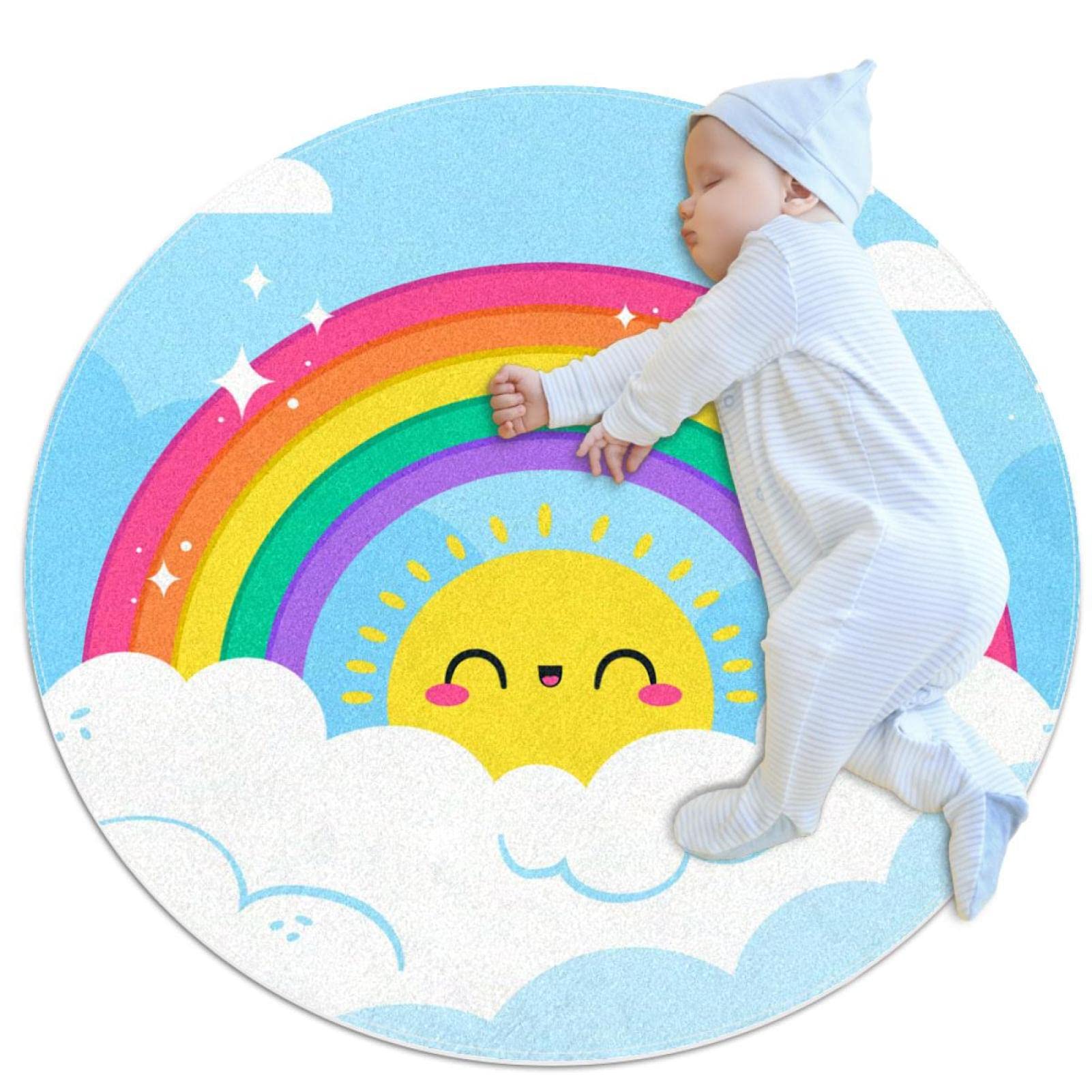 Tapis arc-en-ciel rond antidérapant JDEZ pour sol de salon