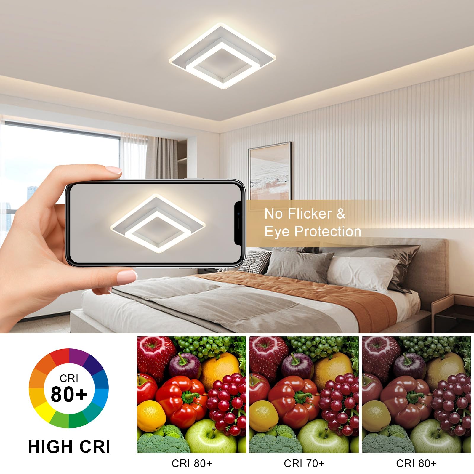 DELIPOP Plafoniera LED Soffitto Moderna, 30W Lampada da Soffitto Luce Naturale 4500K, Lampadario LED Quadrata in Acrilico per Soggiorno, Camera da letto, Cucina, Corridoio, Bianco