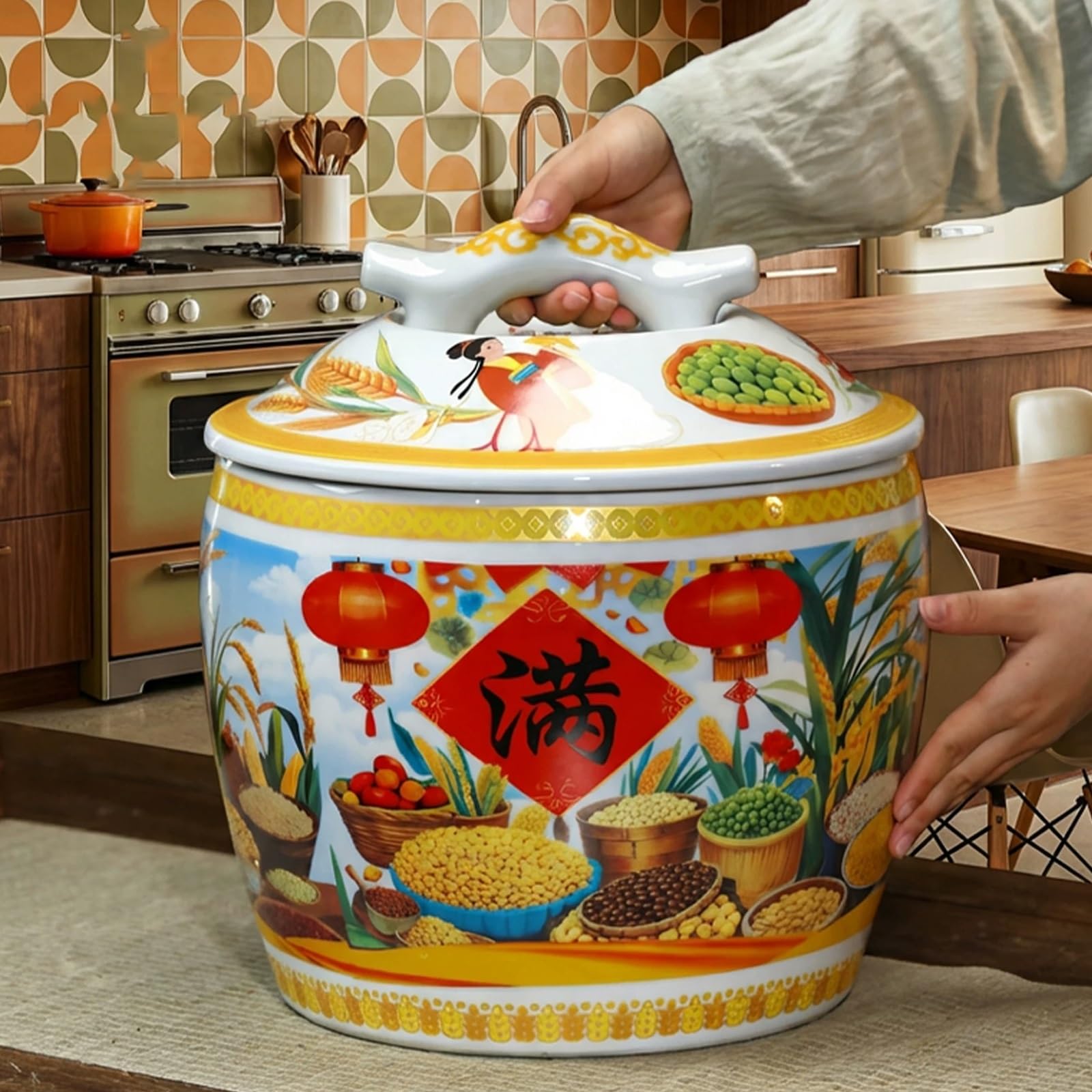 Hermetyczny ceramiczny słoik do przechowywania, pojemnik do przechowywania żywności o dużej pojemności z pokrywką, idealny do przechowywania mąki, cukru, ryżu, płatków śniadaniowych i kawy