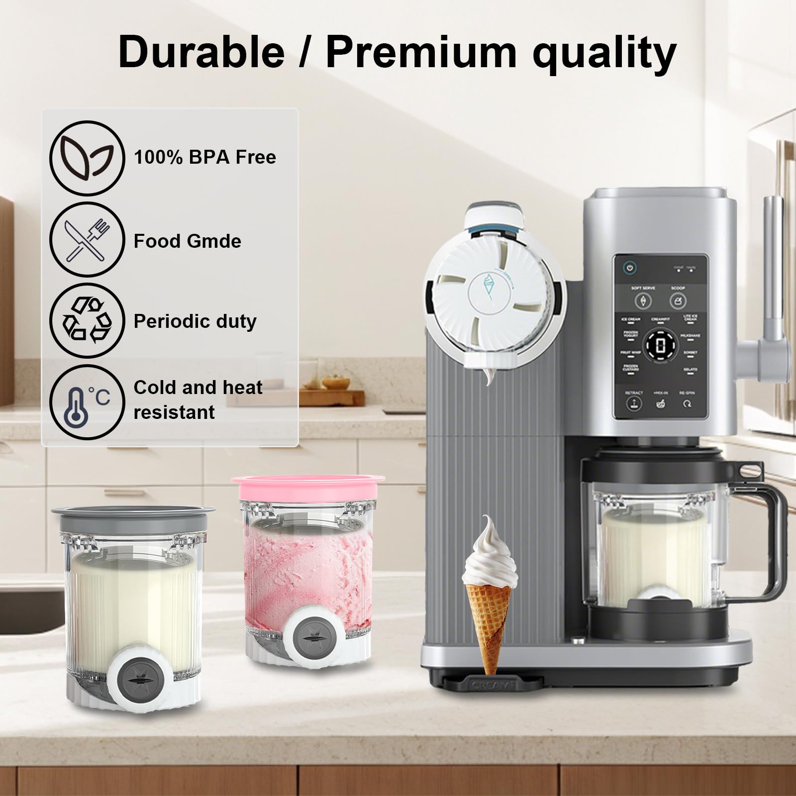 Lot de 4 Pots à Glace Compatibles pour Ninja NC700 NC701 - Récipients pour Pintes Creami Swirl et Couvercle (Gris/Rose/Vert/Bleu) - Sans BPA et Passe au Lave-Vaisselle