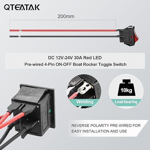 Vista 31 de QTEATAK 2 unids AC 20A/125V 15A/250V DPST 4 pines 2 posiciones ON/Off Boat Rocker interruptor de palanca con luz LED roja