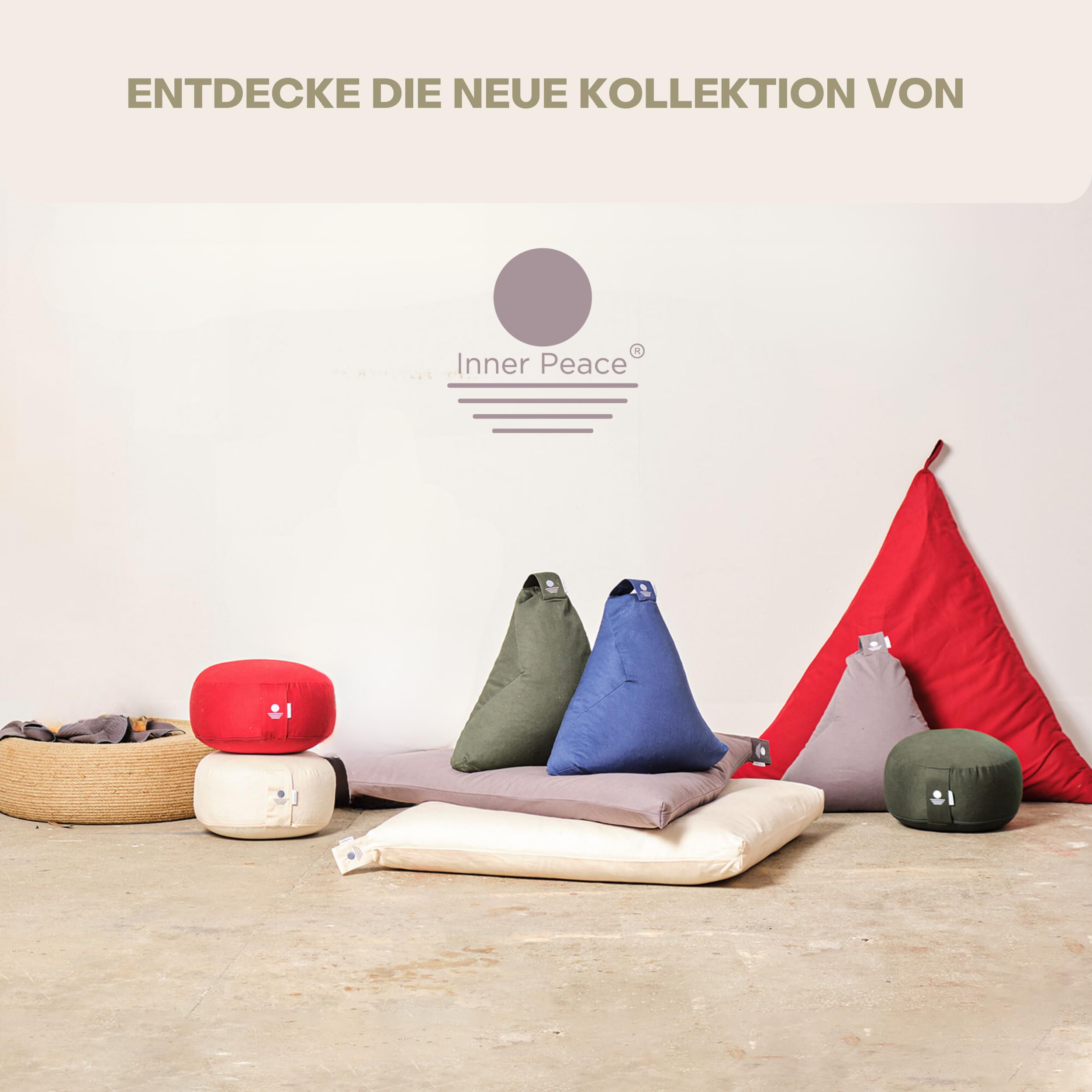 Inner Peace Meditationskissen Set | Dreieck Yoga Kissen & Zabuton Meditationsmatte | Bio Baumwolle | Waschbar | Oeko-TEX Standard 100 | Zen Meditation Set | Mit geführter Meditation | Bio-Baumwolle, waschbar, Oeko-TEX Standard 100, Zen Meditationsset, nac
