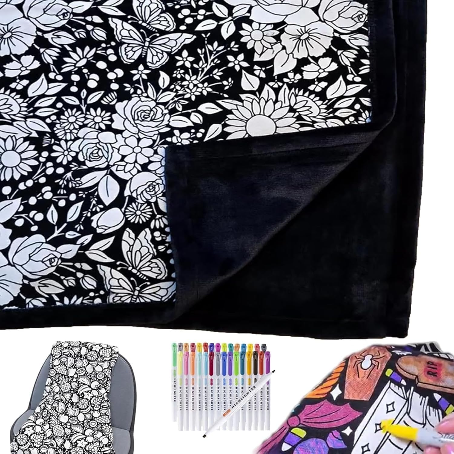 INPUS Coperta da colorare fai da te, coperte da colorare per adulti, colora le tue coperte, progetti artistici creativi e personalizzati, in morbido pile accogliente, decorazione per camera da letto