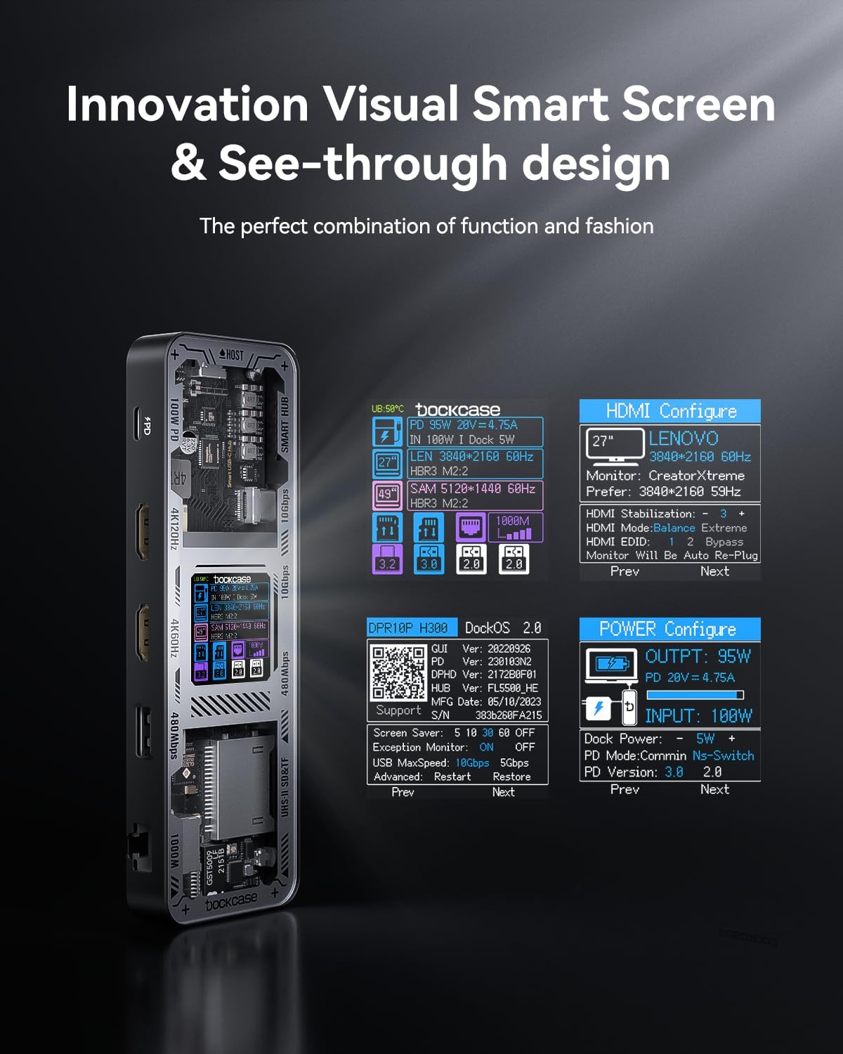 DOCKCASE Explorer Edition 10-in-1 USB C Hub, Dual 4K HDMI Docking Station for 2 Monitor, Gigabit Ethernet,1 USB-C and 3 USB-A Ports,100w PD, UHS-II TF/SD Card Reader for MacBook Pro, XPS, and More