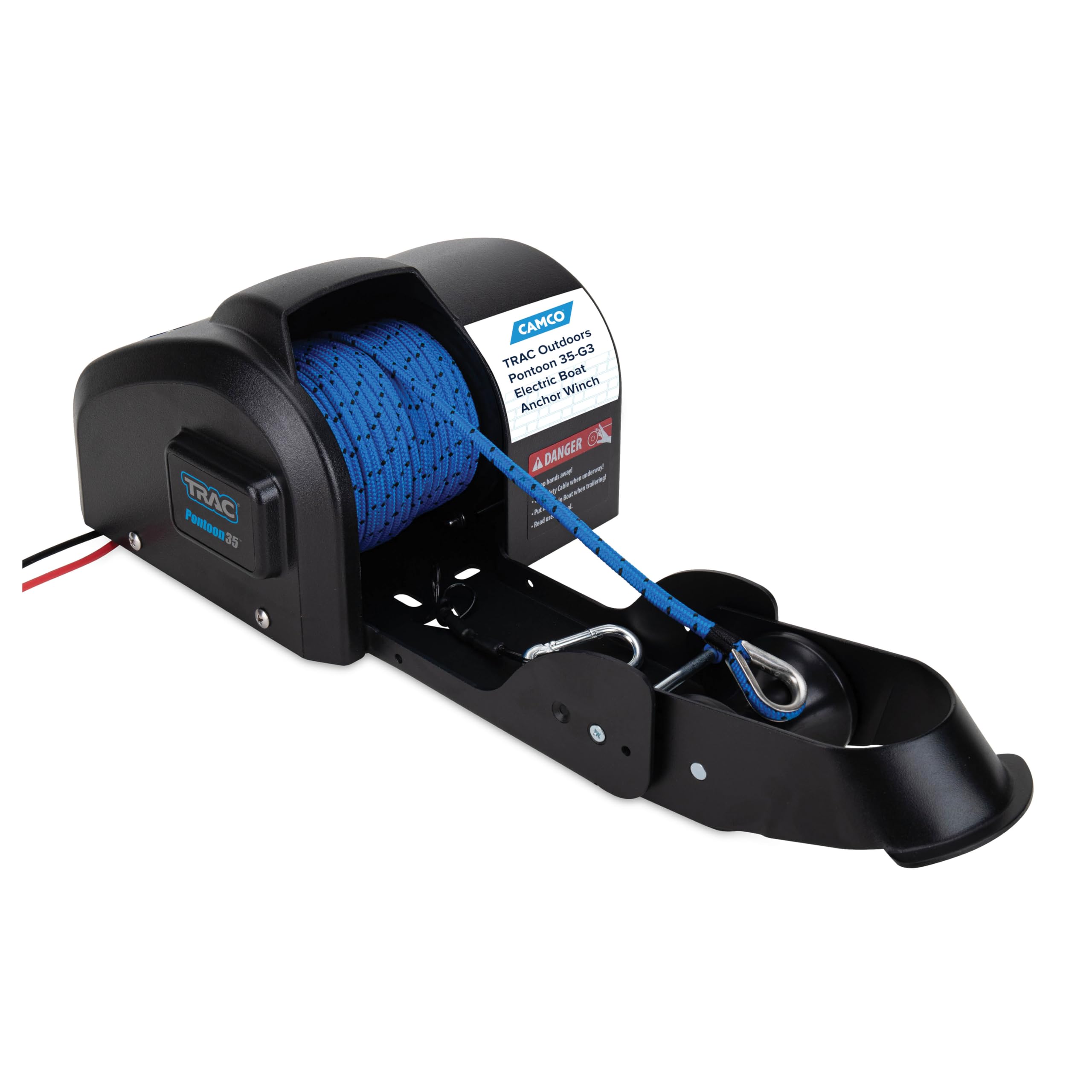 Camco TRAC Outdoors Pontoon 35-G3 Electric Boat Anchor Winch - Easy-to Operate & Features a High-Efficiency, 12-Volt DC, All Steel Gear Motor & 100-feet Pre-Wound Double-Braid Anchor Rope (69003)