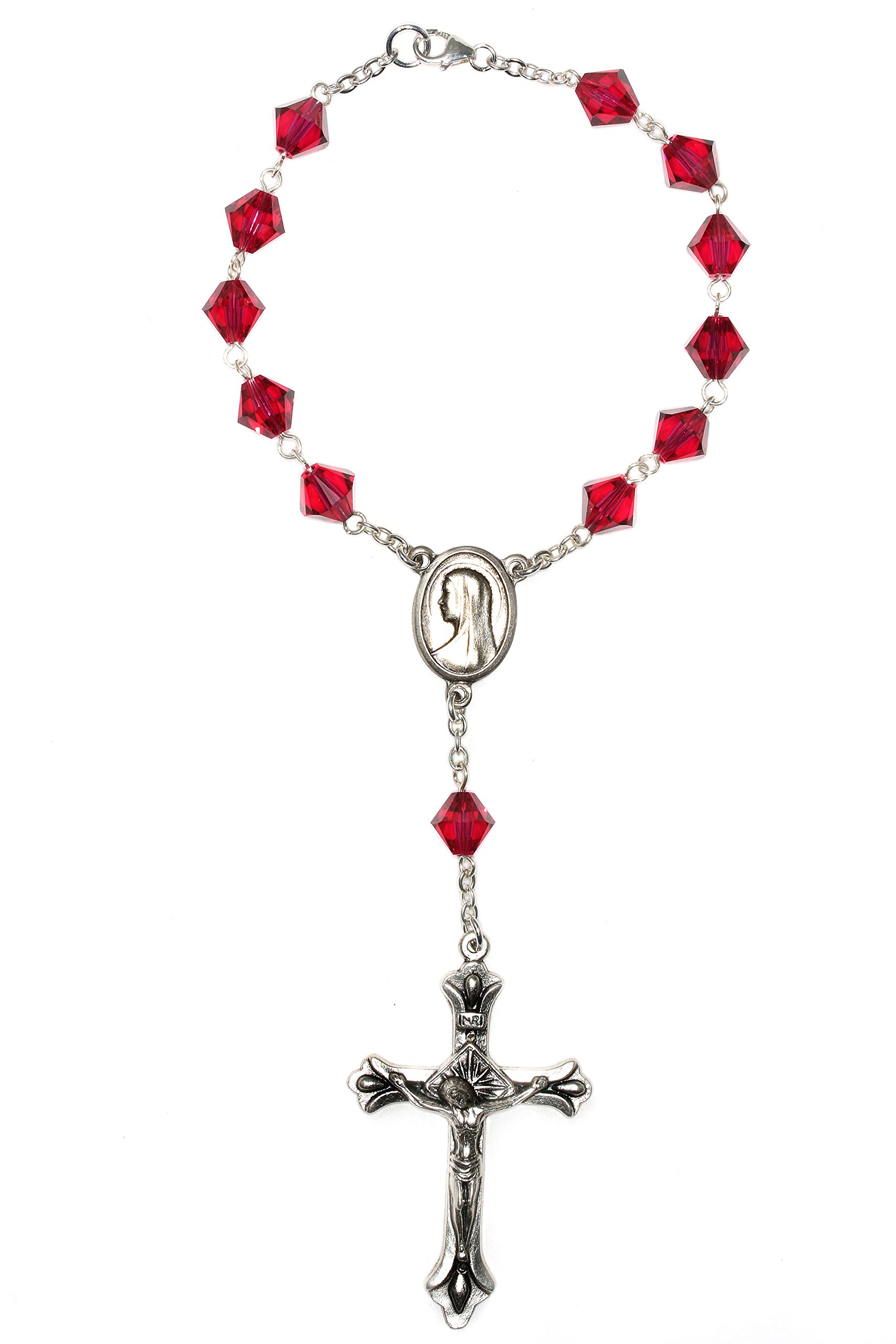 Ruby Red One Decade Auto Rosary Made with Austrian Crystals/Glass - Communion, Confirmation, Christmas and More (Ruby - July)