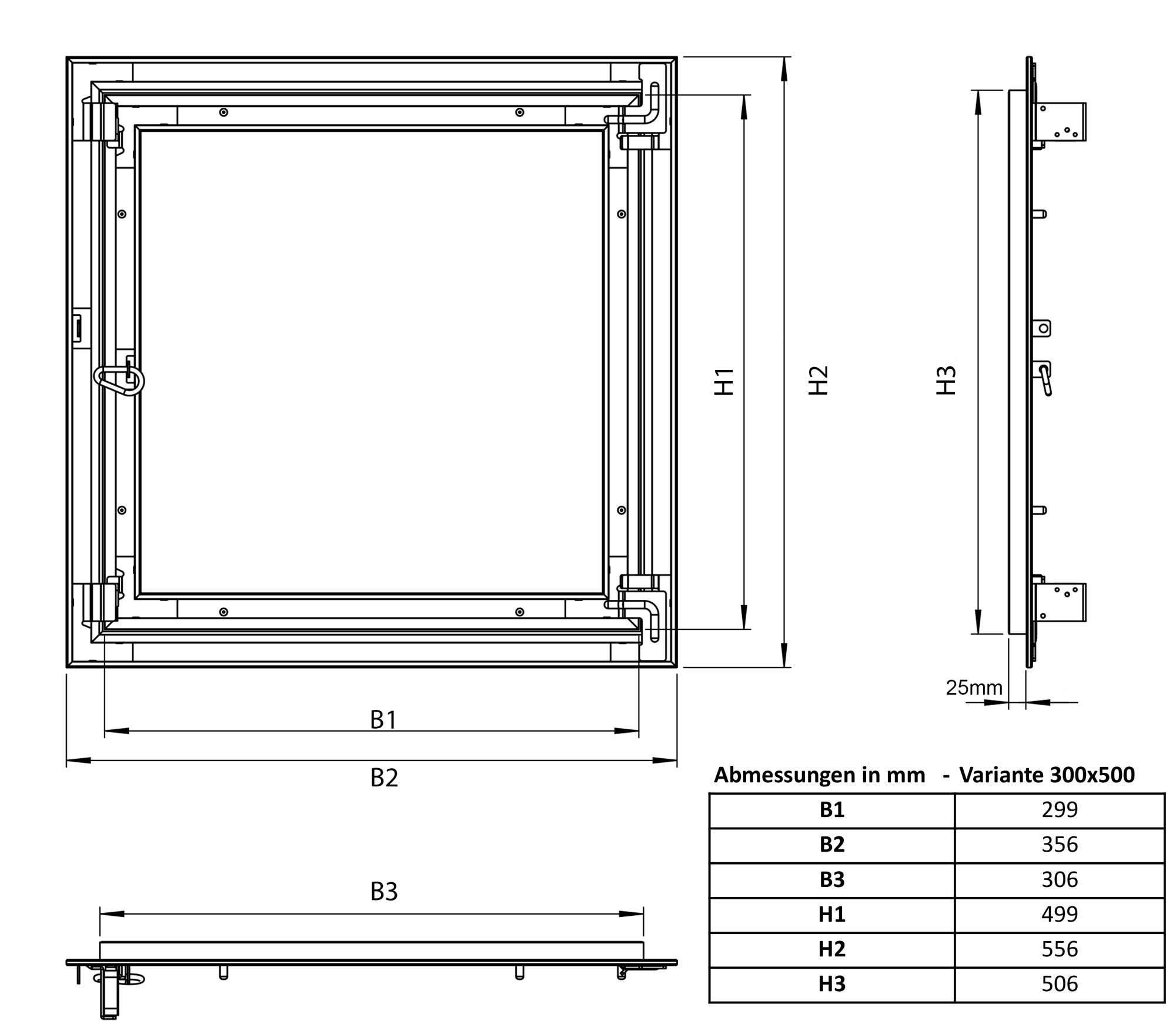 Revisionsklappe Trockenbau 300 x 500 mm – Revisionstür - Wartungsklappe mit 25 mm imprägnierter GK-Einlage und Druckverschluss – aus korrosionsbeständigem Aluminium – befliesbar – MW multi werkzeug