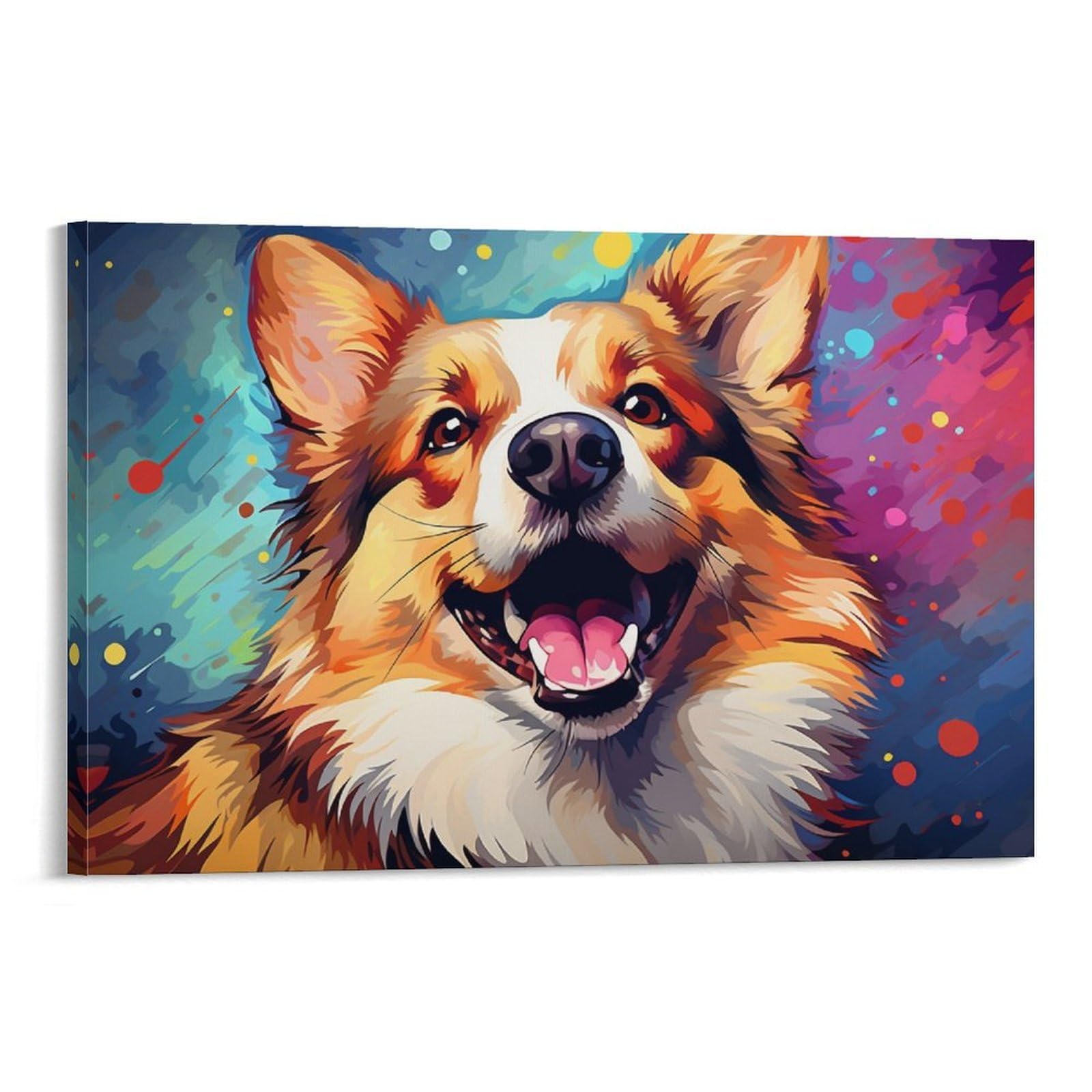 CPLVKWRQJ Bright Magical Colorful Individual Happy Corgi Dog Portrait Canvas Print - Office Wall Art Fade Resistant Statement Piece Ready to Hang 16x24inch(40x60cm)