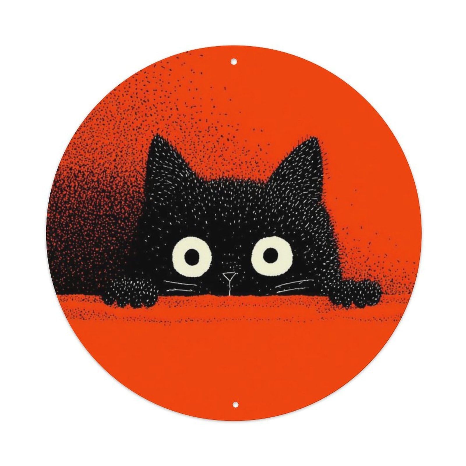 Animal Black Cat Curious Peeking Vintage Metal Tin Sign Plaque Wall Decor for Cafe, Club Bar, Office, Garden Metal Poster 8x8Inch