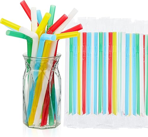 Miniatura 1 de 600 popotes jumbo para batidos, pajitas de té de burbujas flexibles, pajitas Boba desechables de plástico, envueltas individualmente, coloridas