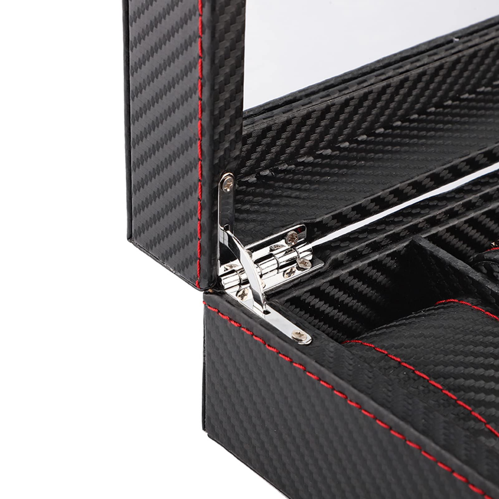 Caja para relojes de 5 compartimentos, estuche para relojes de fibra de carbono con costuras rojas, organizador de joyería de viaje para hombres y mujeres, almacena 5 relojes de