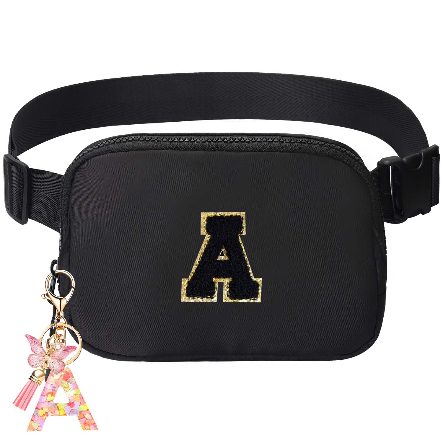 Birthday Gifts for Teenager Girls Kids - Personalized Belt Bag for Girls Women Fashion Waist Packs Trendy Travel Fanny Pack Crossbody Bags with with Initial Letter Patch Cute Stuff Black A