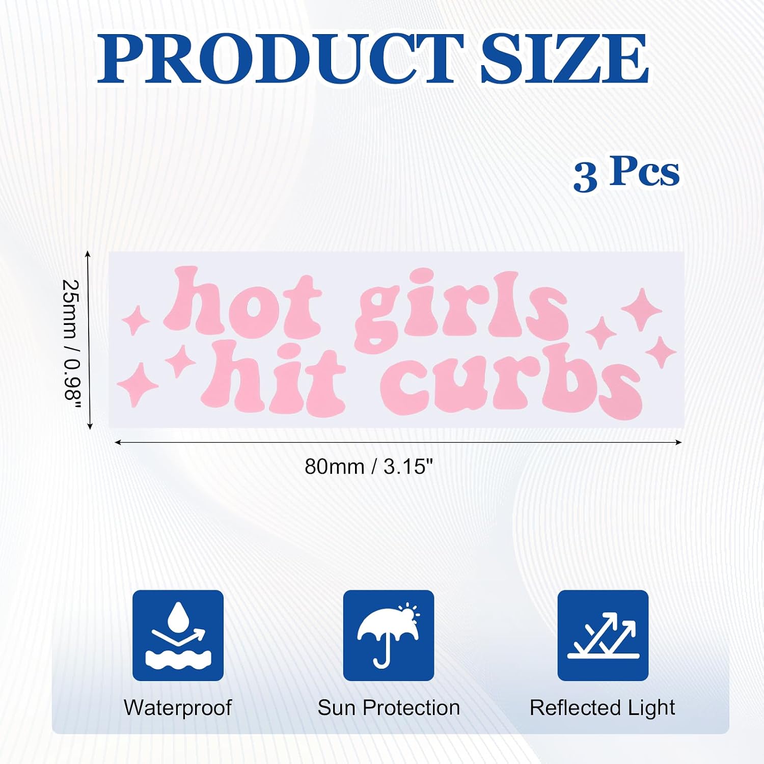 PATIKIL 3.15"x0.98" Hot Girls Hit Curbs Vinyl Decal, 3pcs Rearview Mirror Stickers for Water Bottles Laptops Cars Bumper Window Glass, Pink