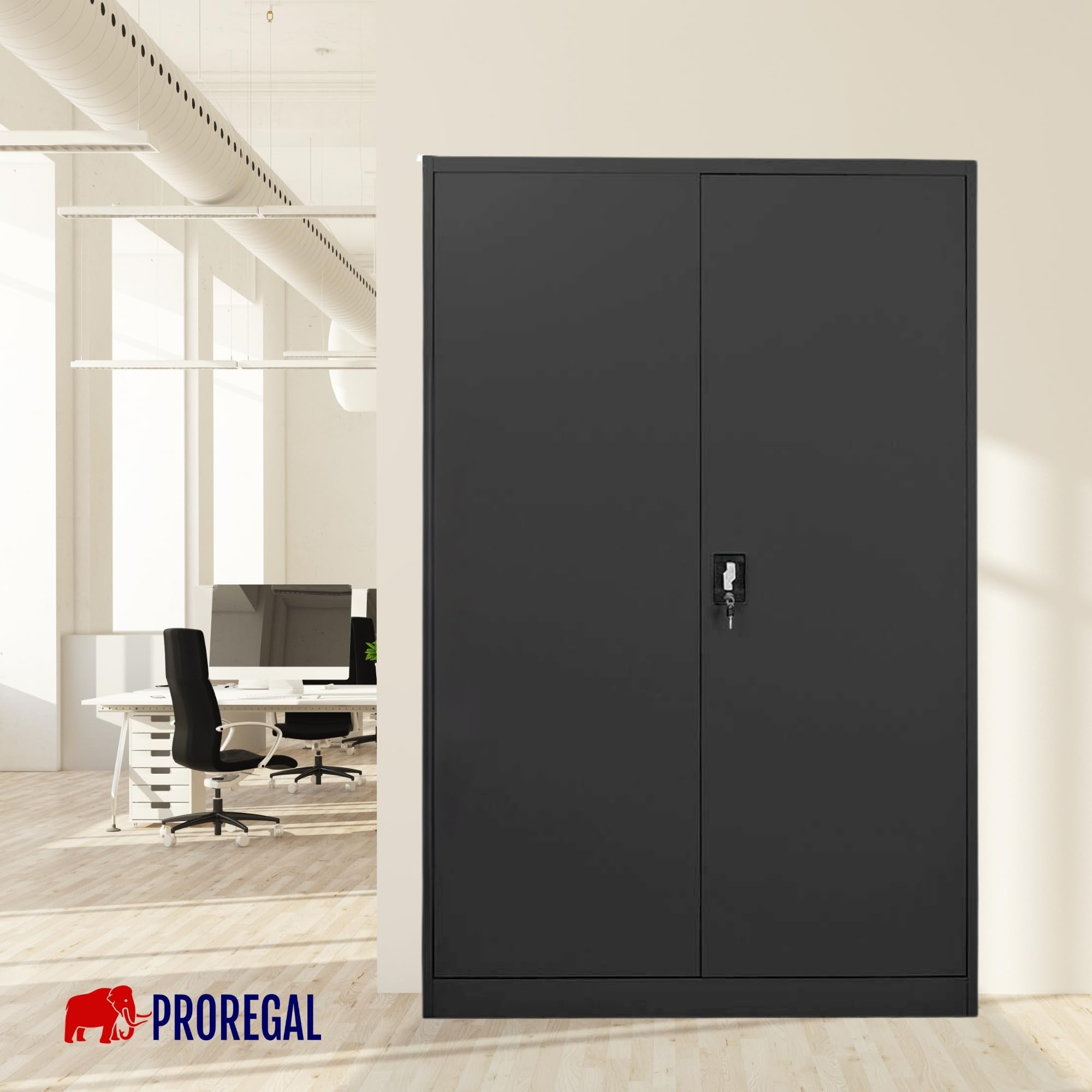 PROREGAL Armoire à Portes battantes Elephant classeur métallique verrouillable 2 Portes 180x120x40cm 4 Niveaux en Acier Noir