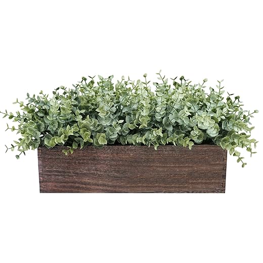 14-Inch Faux Eucalyptus in Rectangular Wood Planter