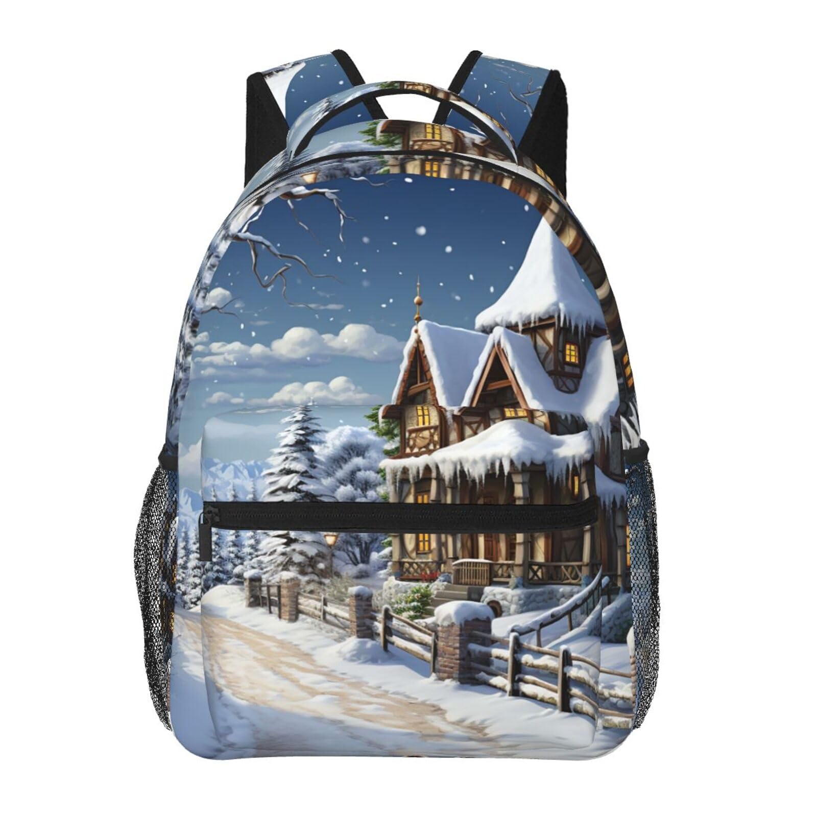 fifbird Unisex Backpack Christmas Winter Happy Scene Laptop Lightweight Cute Travel Casual Daypack For Women Men Schoolbag Backpacks