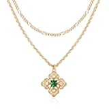 Layered Gold Necklaces for Women 14K Gold Plated Stackable Dainty Necklace Cubic Zirconia Clover Floral Pendant Necklace Simple Chain Necklace Set Jewelry Gift for Women