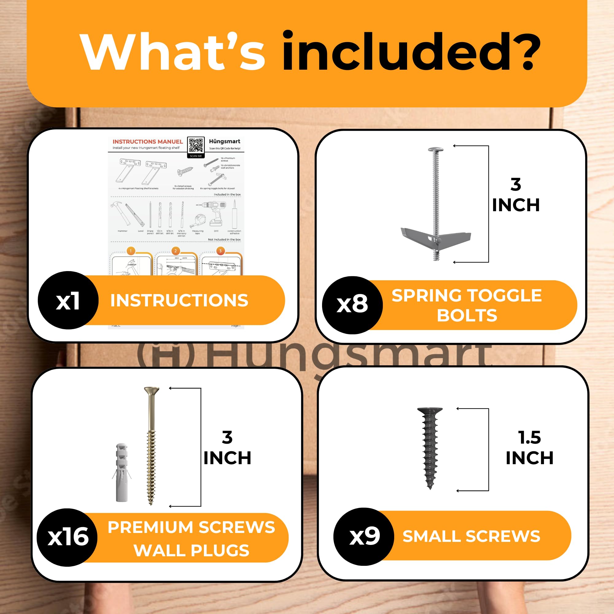 Hüngsmart - 4 soportes de estante de largo (8.5 pulgadas de profundidad x 5 pulgadas de ancho x 1 1/4 pulgadas de alto), accesorios de estantería resistentes, adecuados para decoración rústica,
