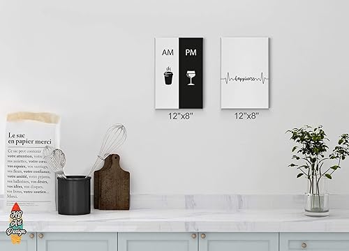 Miniatura 2 de HB Art Design AM and PM Coffee Line Art - Juego de impresiones en lienzo de 2 paneles, arte de pared, decoración de cafetería, decoración de pared