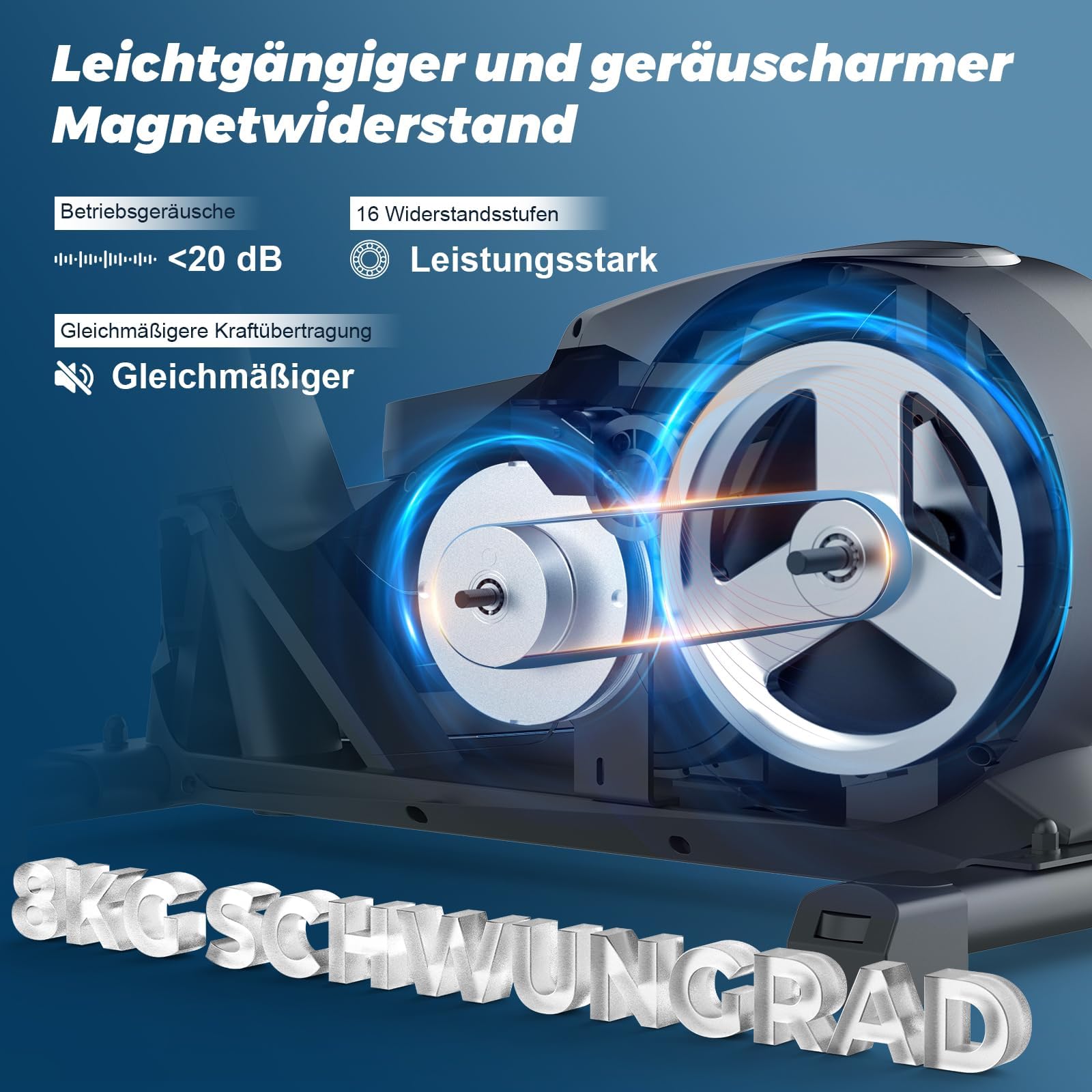 Crosstrainer, 3-in-1 Ultraleiser Crosstrainers mit 16 Widerstandsstufen, 8 kg Schwungrad, 16,5 Zoll Schrittlänge, LCD-Display, Belastbar Bis 150 kg, Ellipsentrainer für Zuhause
