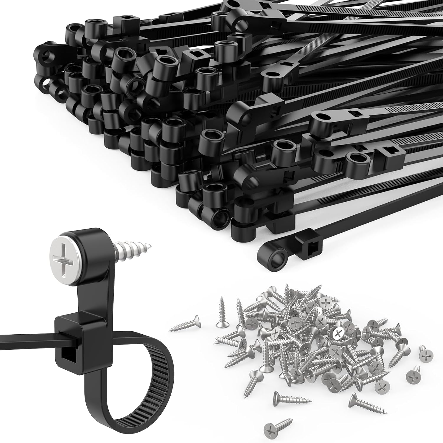 150 Pcs 12 inch Black Zip Ties with Screw Hole, 50LBS Plastic Ties with Screw Holes for Automotive, Fencing & Outdoor Wire Management