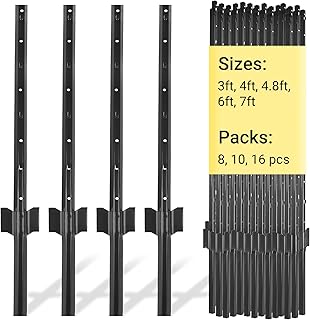 Fence Posts 4 Ft - 8 Pack, Heavy Duty Metal Fence Post, No Dig U Post fo...