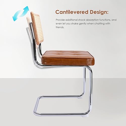 Miniatura 5 de ONEVOG Juego de 2 sillas de comedor de piel sintética, sillas de cocina modernas de mediados de siglo con respaldo de ratán natural y patas de metal