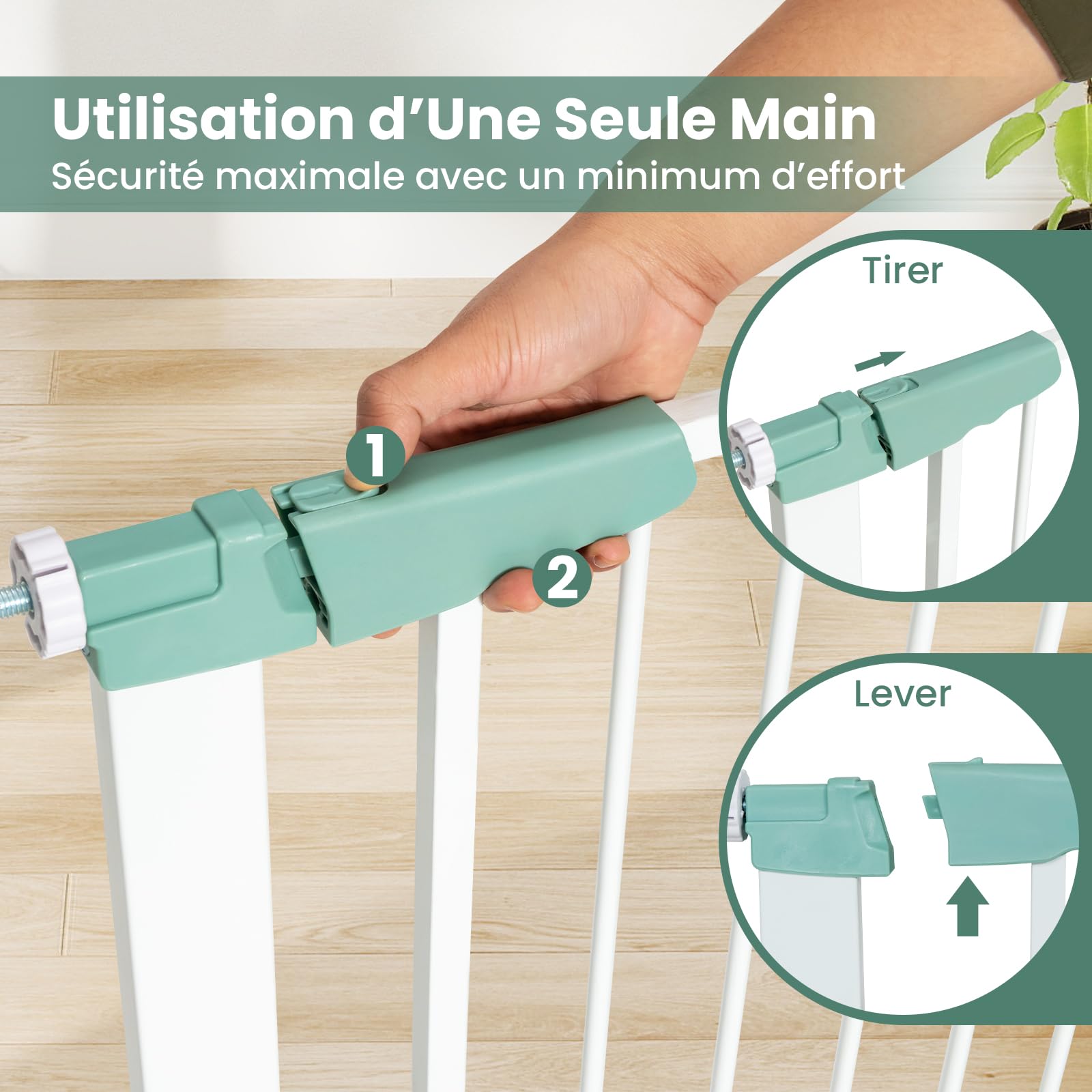 DREAMADE Barriere de Securite Enfant et Animaux sans Perçage 80-132CM avec Extension et Kit de Montage,Barrière d'Escalier à Fixation par Pression avec Fermeture Automatique,Cadre Métal (Blanc)