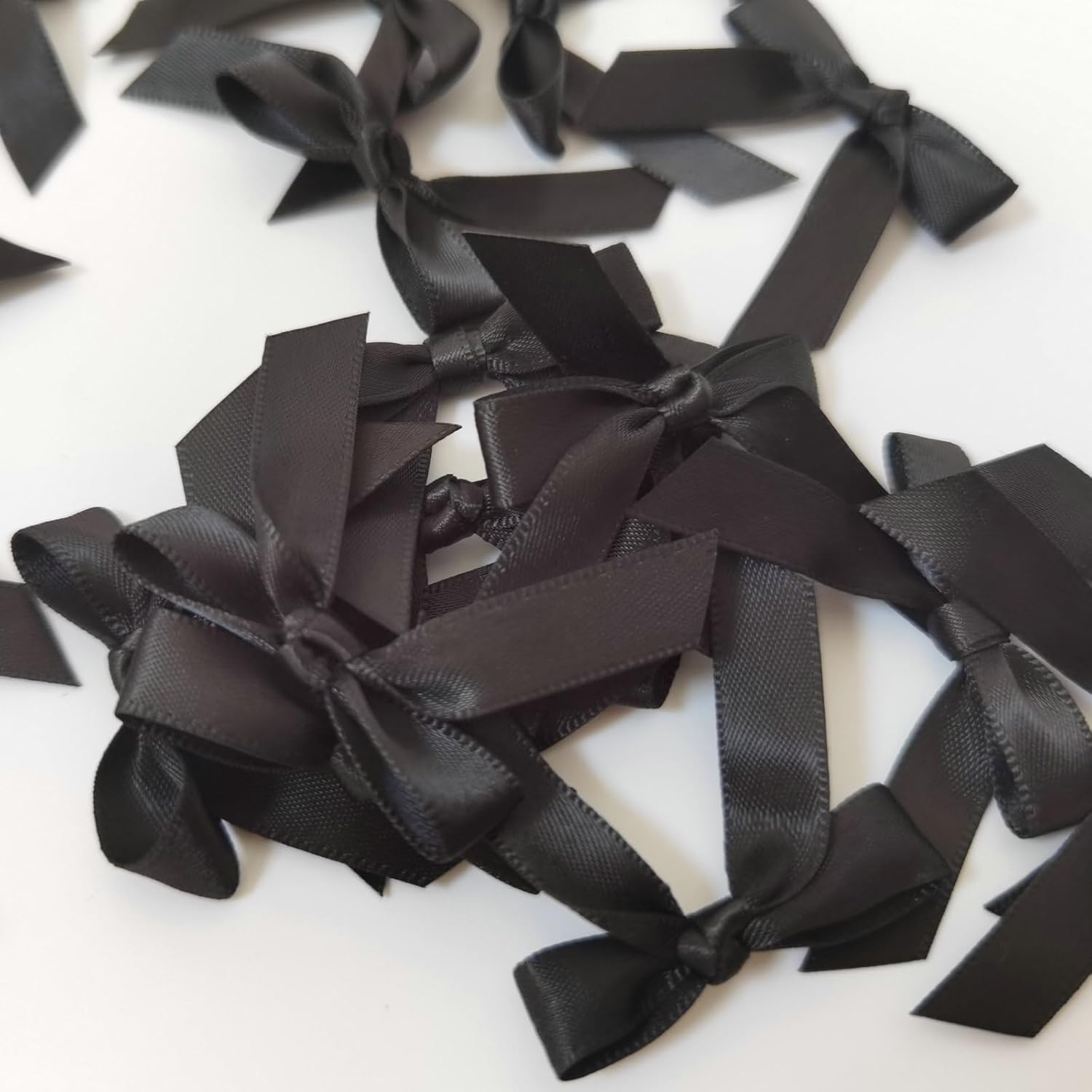 50pcs 1-1/2" Mini Black Satin Ribbon Bows Without Twist Ties for Crafts Gift Wrapping Packing Christmas Decoration (Black) - Image 6