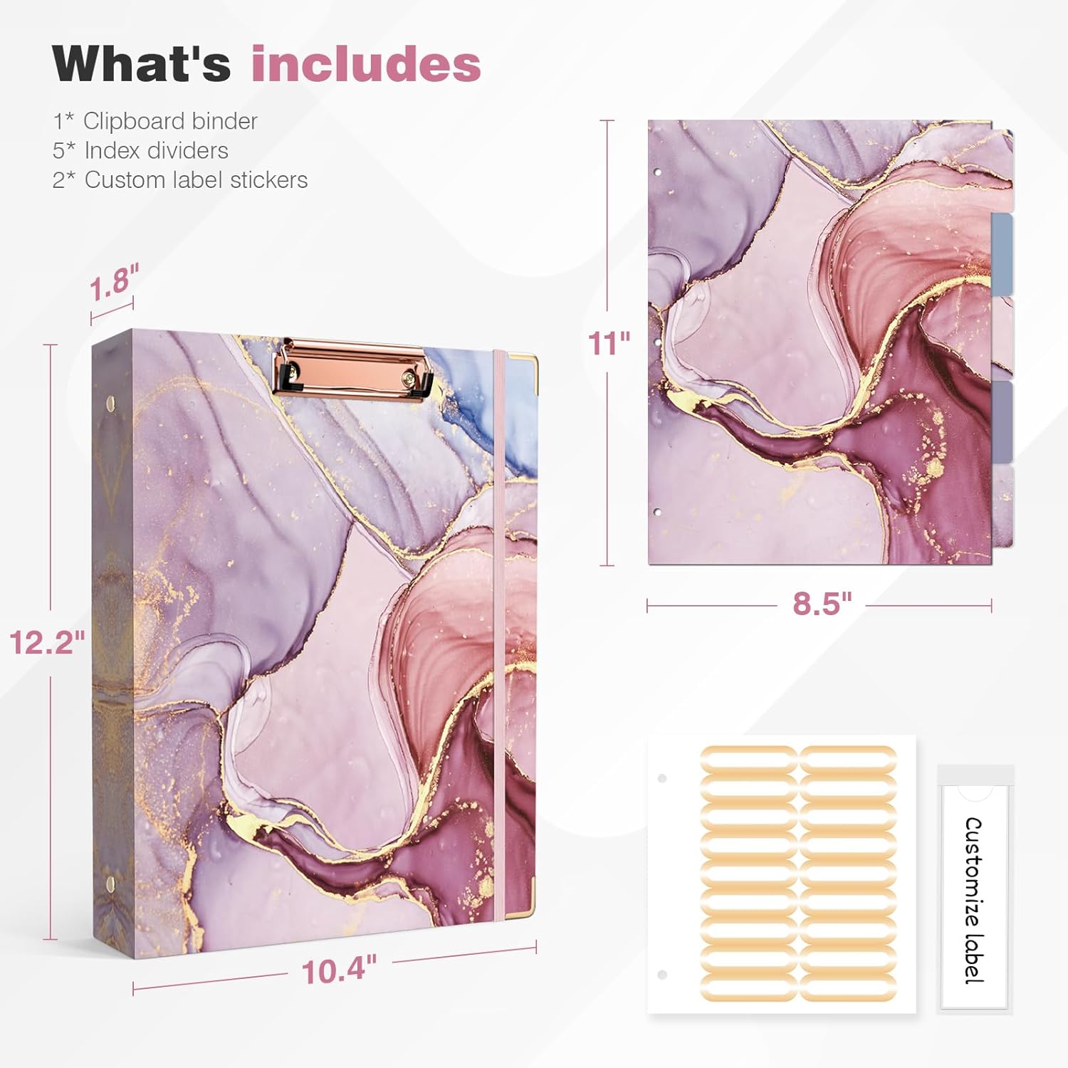 Ospelelf 3 Ring Binder 1 Inch, Pink Binders for Letter Size Documents(11" x 8.5") with 5 Tab Dividers, Clipboard Organizer, Back to School and Office Supplies - Image 3