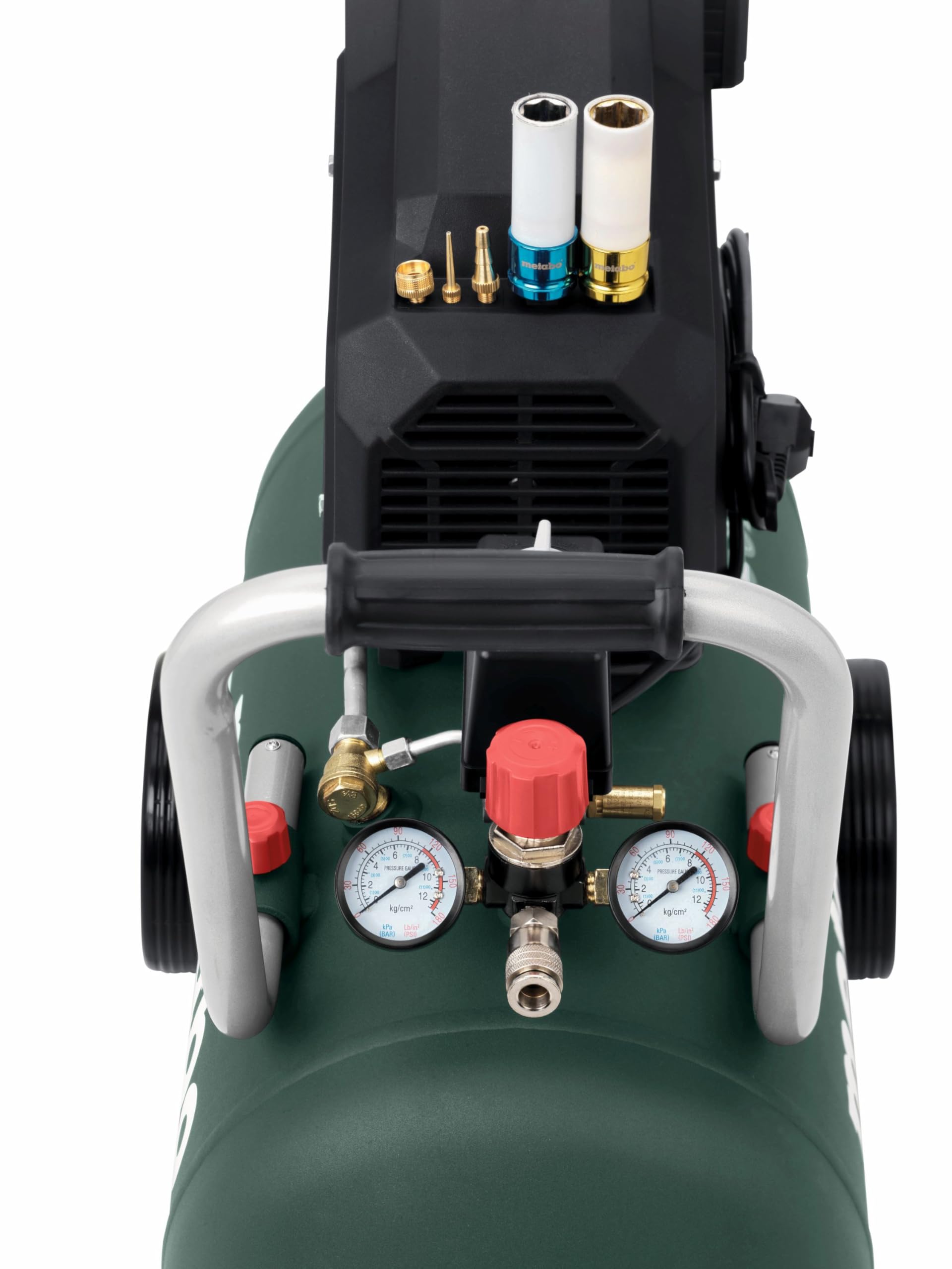 Metabo Mega 700-90 D 601524000 - Compresor (con 3 acoplamientos universales, protección contra sobrecarga, compresor de pistón de 2 cilindros lubricado con aceite, accesorios de taller)