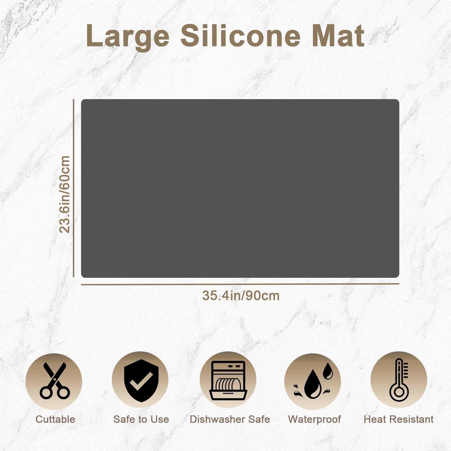 Alfombrillas de silicona grandes para encimera, 1.2 mm de grosor, resistente al calor, impermeable, antideslizante, mantel individual antiadherente, tapete multiusos (translúcido, 35.4 x 23.6