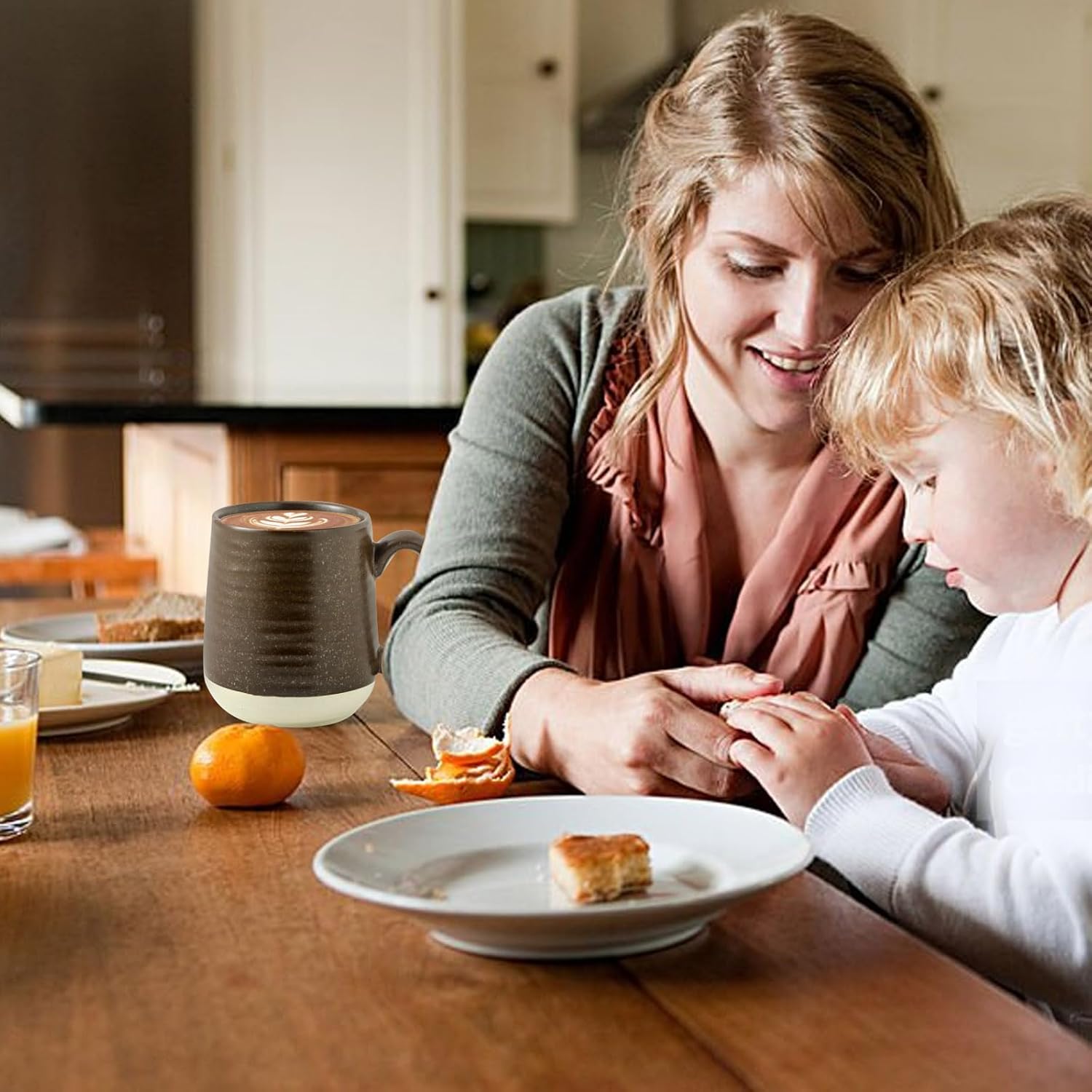 Hasense Ceramic Coffee Mug Set of 4, 15 oz Coffee Cups with Big Handles, Large Latte Mugs for Men and Women, Christmas Cups for Tea, Hot Cocoa, Latte, Cappuccino, Dishwasher Microwave Safe, Brown - Image 2