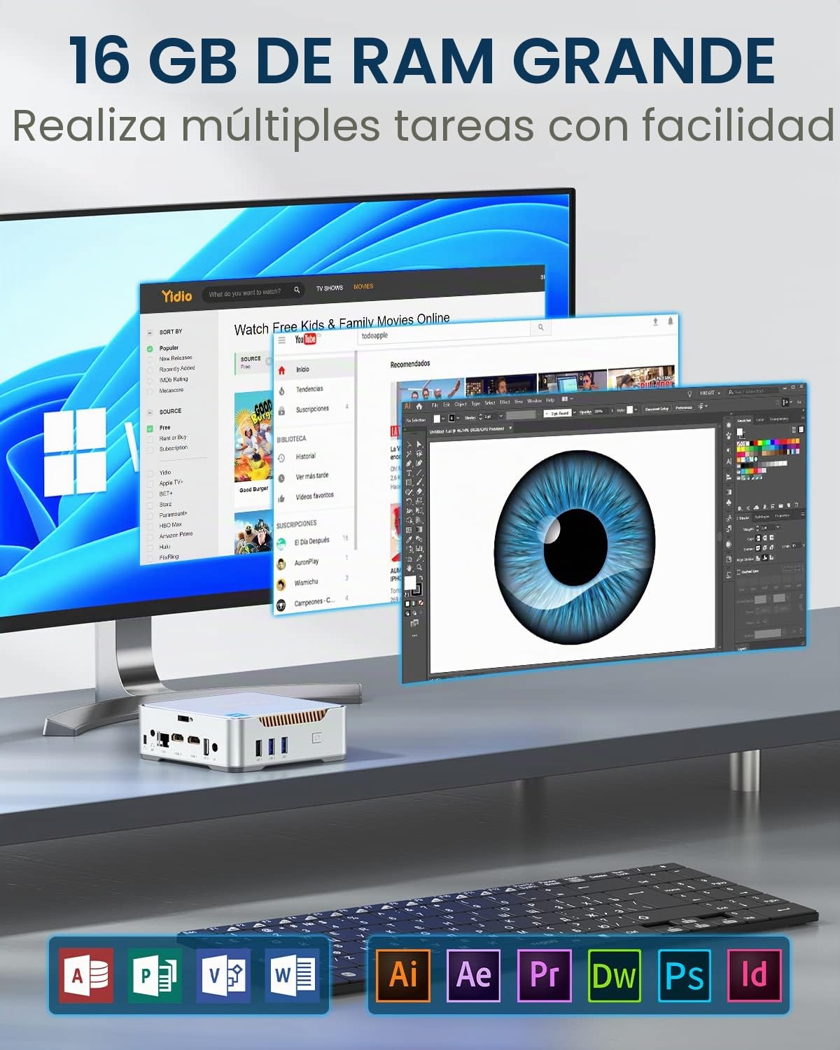 NiPoGi Mini PC 1024GB(1TB) M.2 SSD,12ª Gen Intel Alder Lake-ɴ95 (hasta 3,4 GHz, 15W TDP),16GB DDR4 Ordenadores, 4K Computador 2xHDMI/VGA/WiFi 5/BT4.2/RJ45 for Escuela Educación Oficina