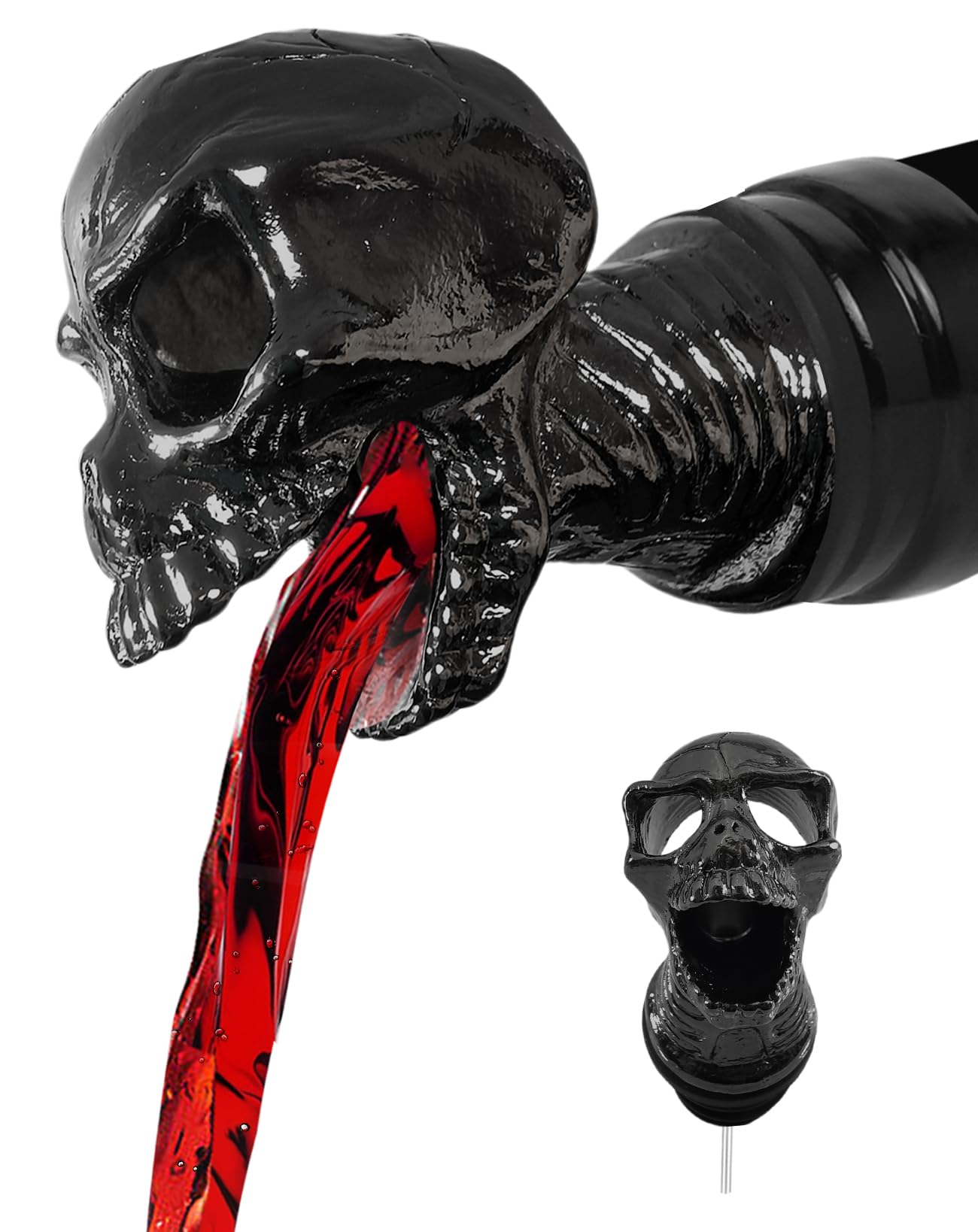 Skull Wine Aerator Pourer Spout, Olive Oil Liquor Bottle Decanter, Dark Grey Plated Creative Gifts for Alcohol Spirits Whiskey Lover