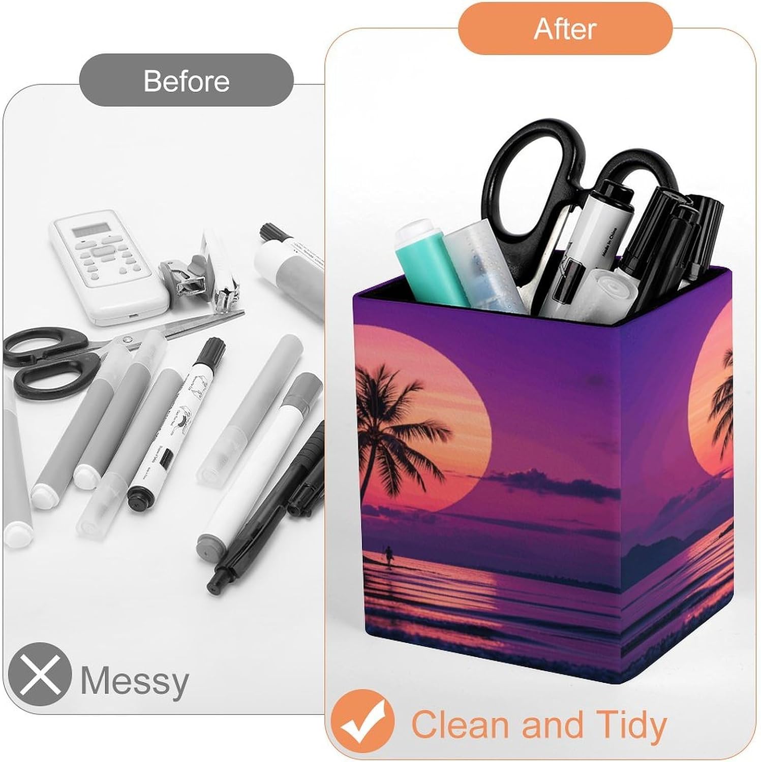 Palm Tree Sunset Pen Holder Square Desk Organizer for Office Studio image 3