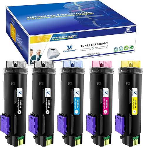 VICTORSTAR Paquete de 5 cartuchos de tóner compatibles 6510 6515Rendimiento extra alto 5500 BK y 4300 páginas CMY para Xerox Phaser 6510 6510n