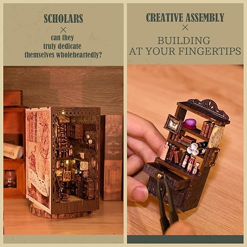 Miniatura 6 de Flever Kit en miniatura para casa de muñecas, decoración de rincón de libros en miniatura, rompecabezas de madera 3D, sujetalibros ensamblados