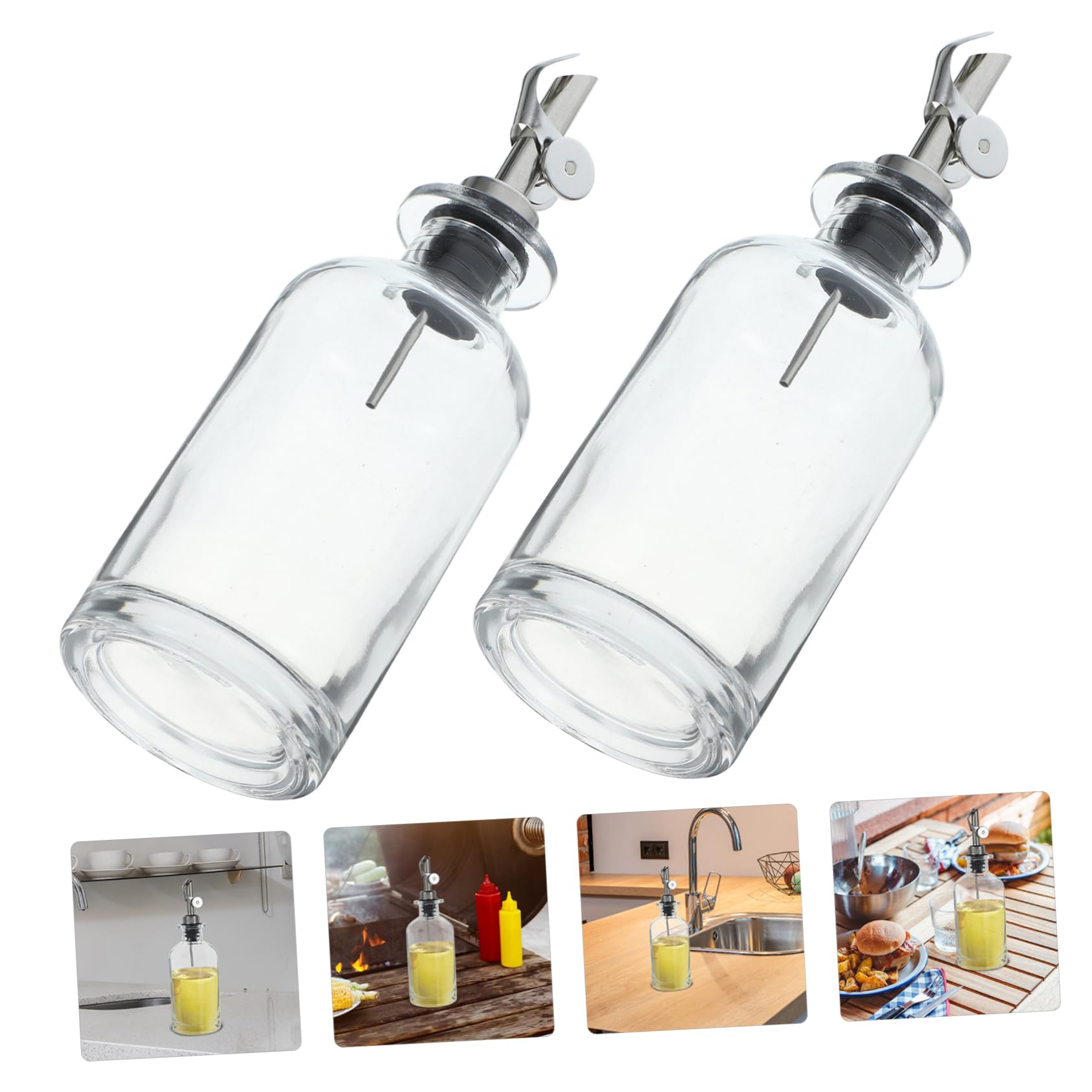 2 Stück Glas Ölflaschen 350 Ml Selbstregulierend Automatischer Ausgießer Küchenölspender für Sojasauce Essig Transparent mit Abdeckmechanismus Küchenutensilien