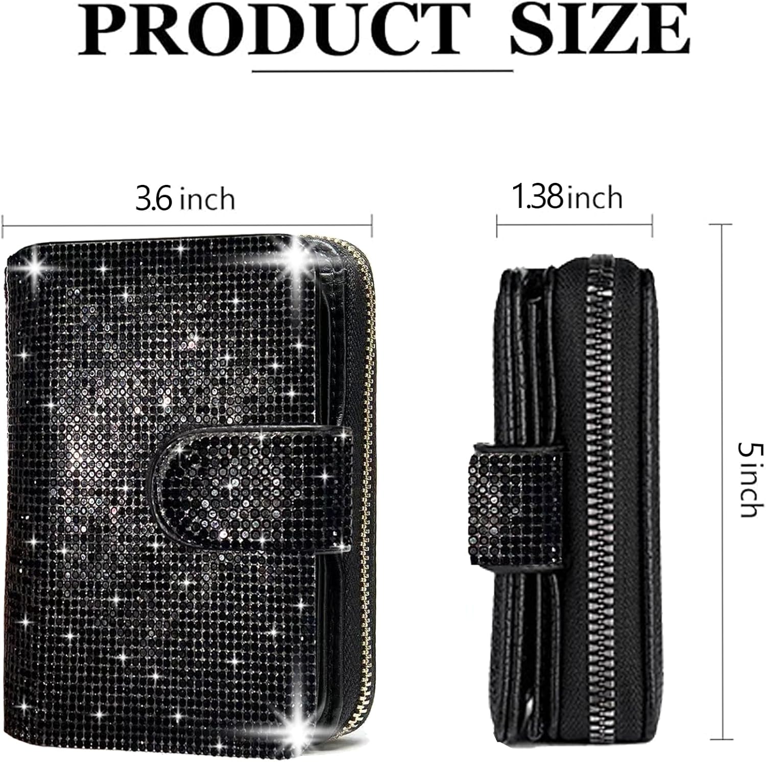 Small Wallet Women Bling Rhinestone RFID Blocking Bifold Compact Card Holder Wallet for Women with Zipper Credit Card holder (Black Diamond) - Image 5