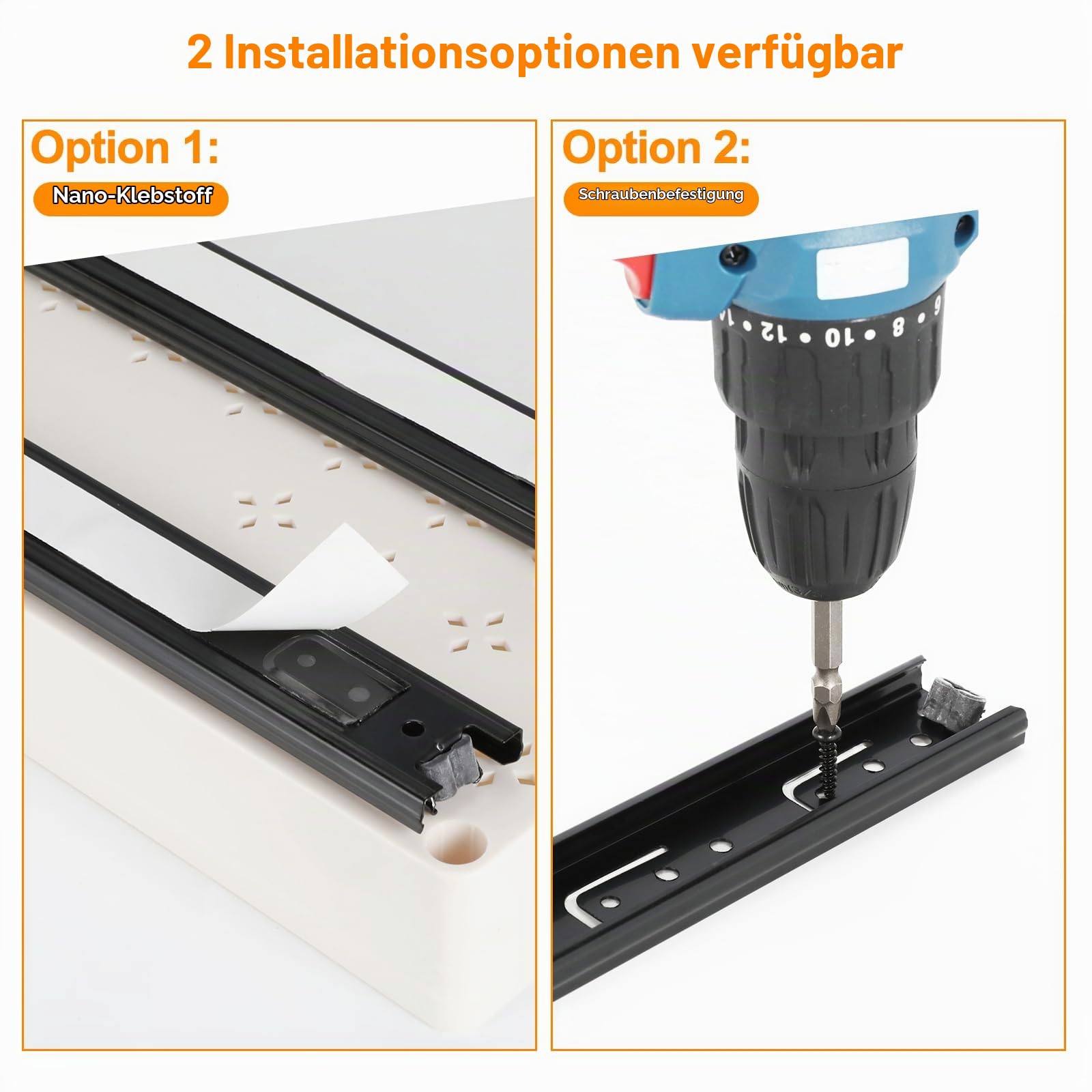 VINATO 4er Set Teleskopschublade, Ausziehbare Schublade für Küche mit 4 Größen, Ausziehbarer Schrankorganizer, Küchenschrank Organizer Ausziehbar mit Klebeband & Schrauben, für Küche, Vorratskammer
