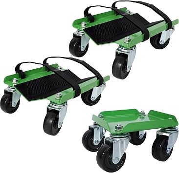 Heavy-Duty Snowmobile Dolly - 1500lbs Capacity, V-Slide Design, 2.5" Swivel Casters, Rubber Ski Pads, 2 Heavy-Duty Straps, Black Green