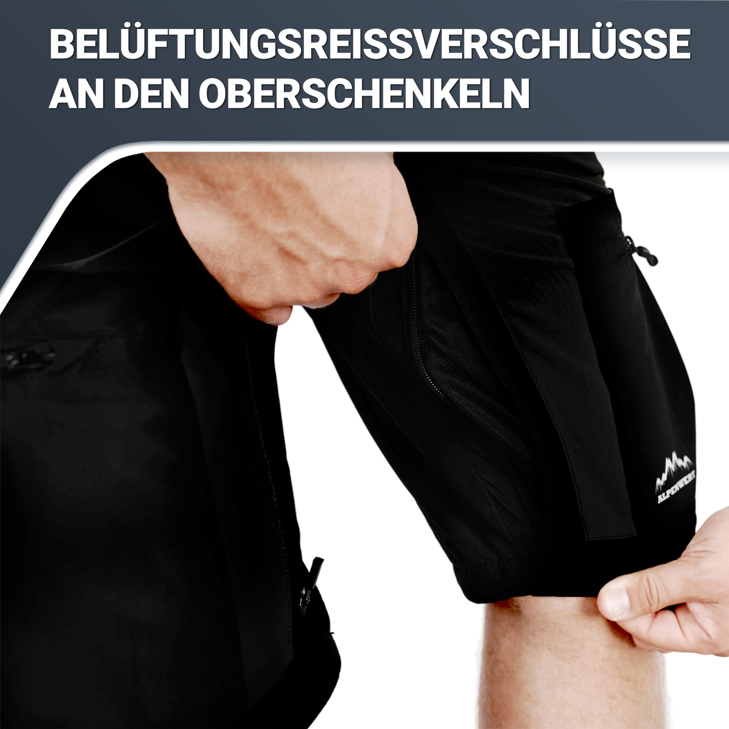 ALPENWERT Pantaloni da trekking da uomo con zip off, impermeabili, elastici con ventilazione, tasche laterali, tasca posteriore e custodia per cellulare, ideali per trekking ed escursioni [nero o