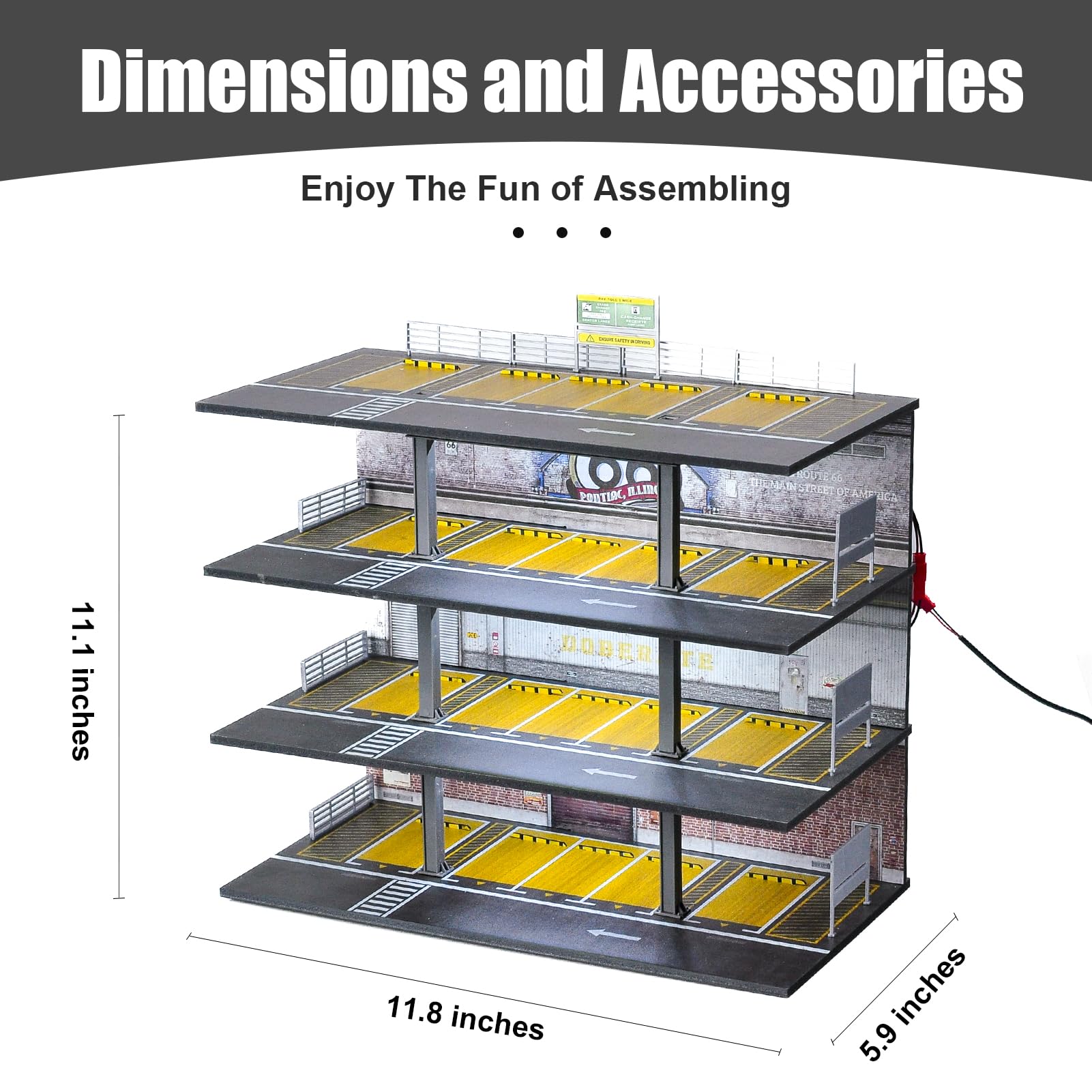 1/64 Scale Display Case 4 Layers 20 Parking Spaces Parking Garage Moldel for Diecast Toy Car Display Case with LED Light Collection Gift