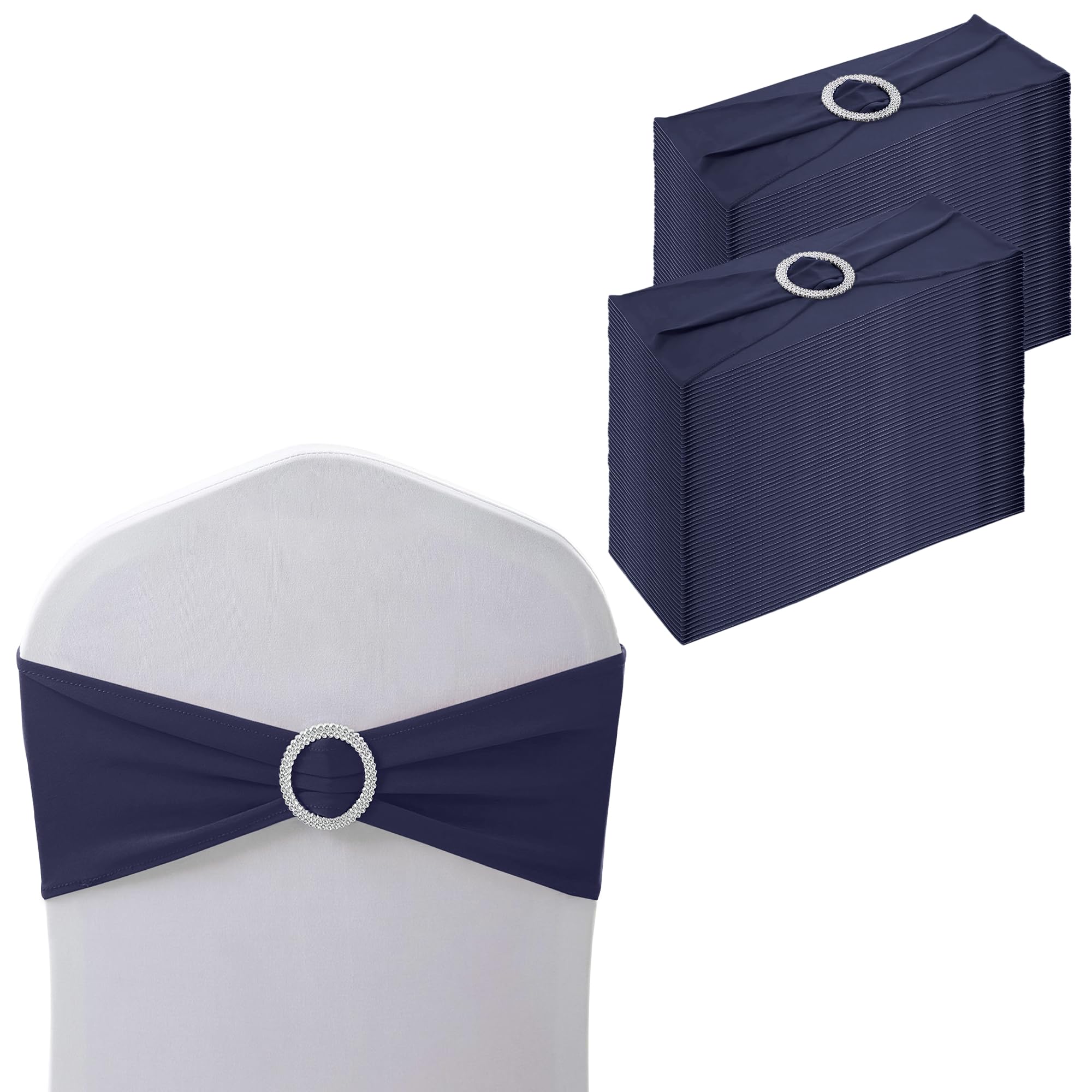Trimming Shop Spandex Chair Bands with Slider Buckle – Stretchy Elastic Chair Sashes for Weddings, Parties, Ceremony, Banquet & Reception Decorations, Navy Blue, 100pcs — image 1