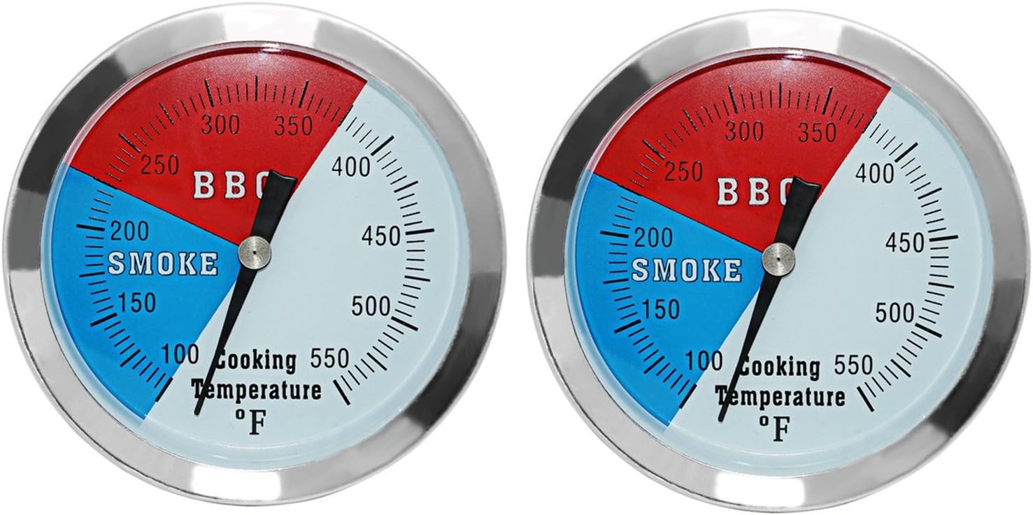 3 1/8 inch BBQ Thermometer Gauge 2 Pcs Charcoal Grill Pit Smoker Temp Gauge Grill Thermometer Replacement for Oklahoma Joe's Smokers, and Smoker Wood Charcoal Pit, Large Face Grill Thermometer