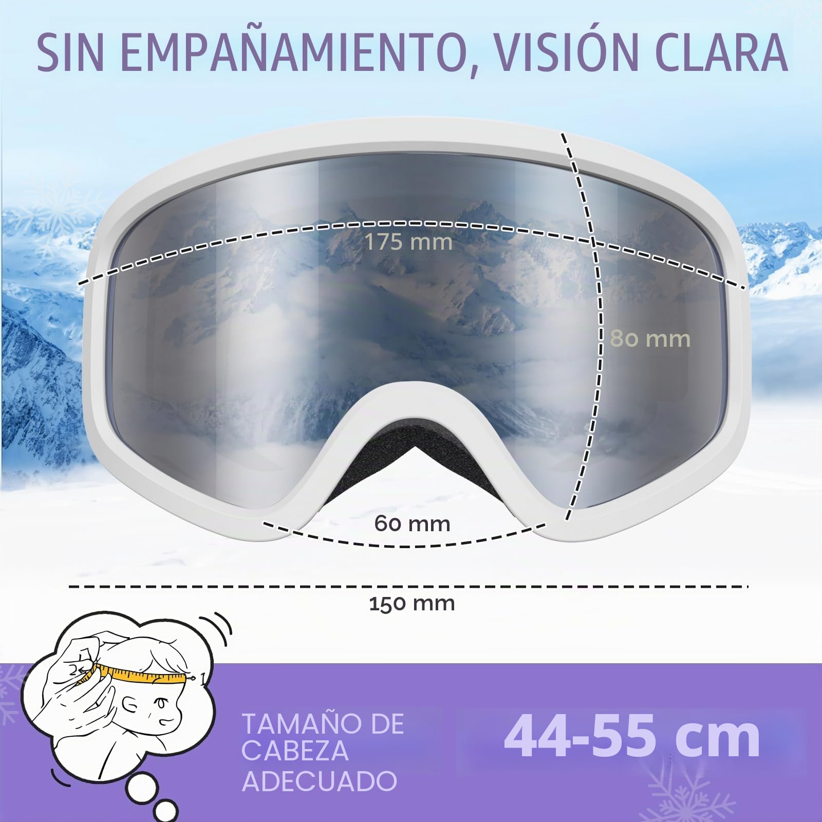 Gafas de esquí para niños antivaho protección UV400