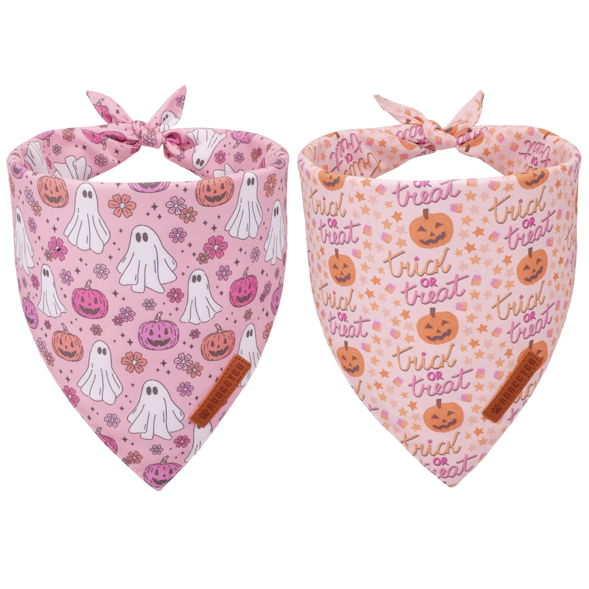 ADOGGYGO Halloween Dog Bandana, Pink Pumpkin Ghost Scarf, Adjustable Fit Female Halloween Bandanas for Medium Large Dogs Pets (Large)