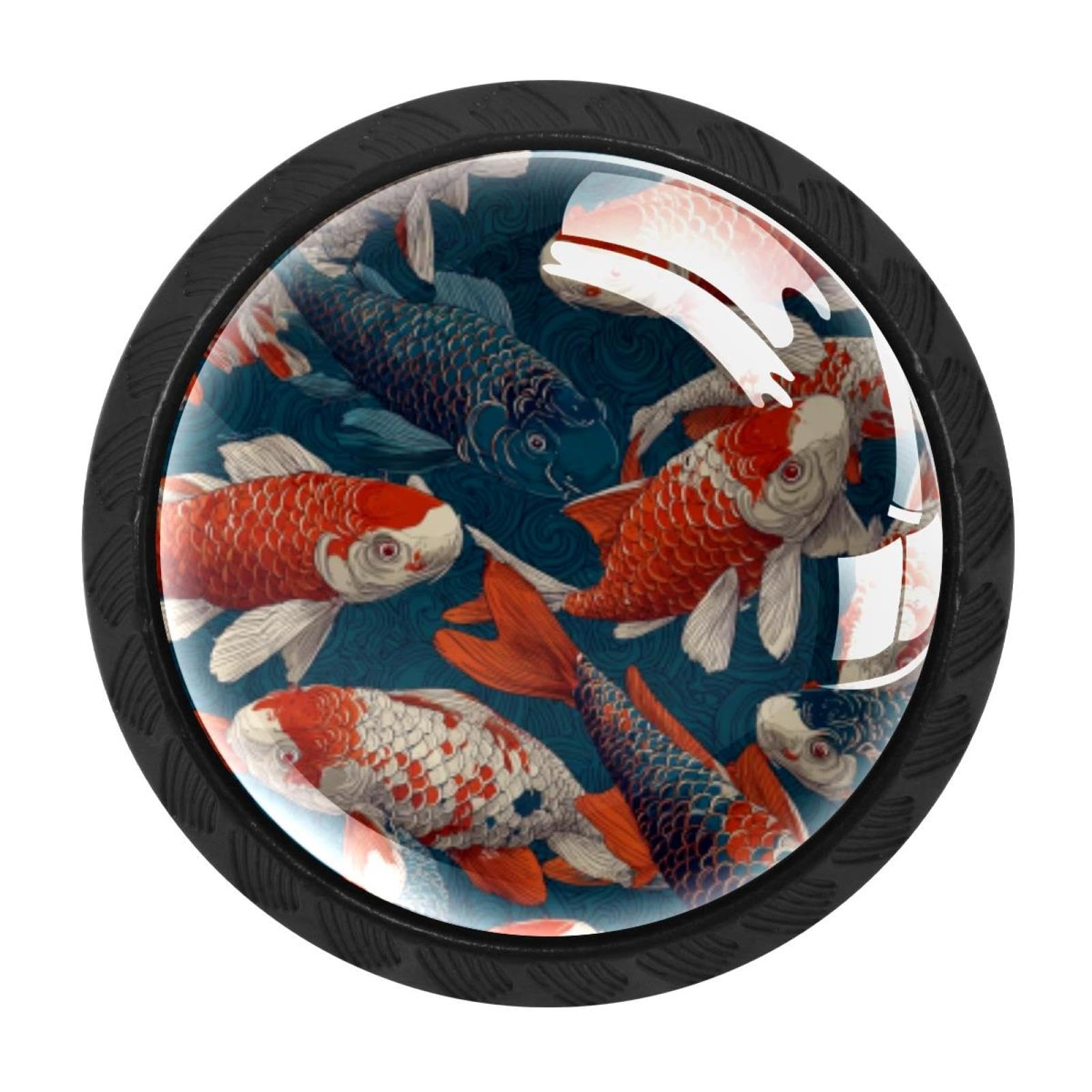 CHENZZZZ 4 Pieces Fish. Koi Carp Pattern (4) Drawer Knobs, 35mm Black Cabinet Knobs, Drawer Pulls and Knobs, Dresser Drawer Knobs, Cabinet Hardware Kitchen Cabinet Knobs