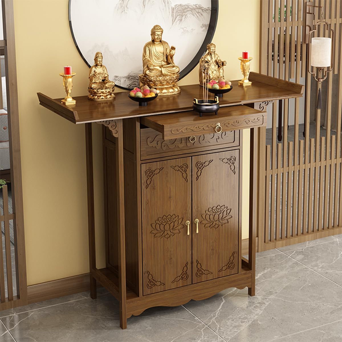 Personal Shrine Altar Table Buddha Niche Cabinet with Drawer, Meditation Table Altar,Altar Table with Storage,Altar Cabinet,Home Incense Table (47.2x15.7x42.5in)